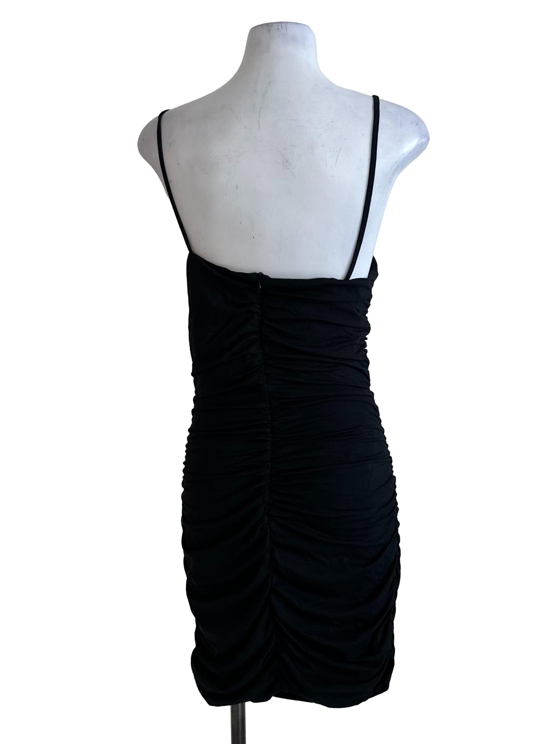 Raven Black Square Neck Spaghetti Strap Drape Dress