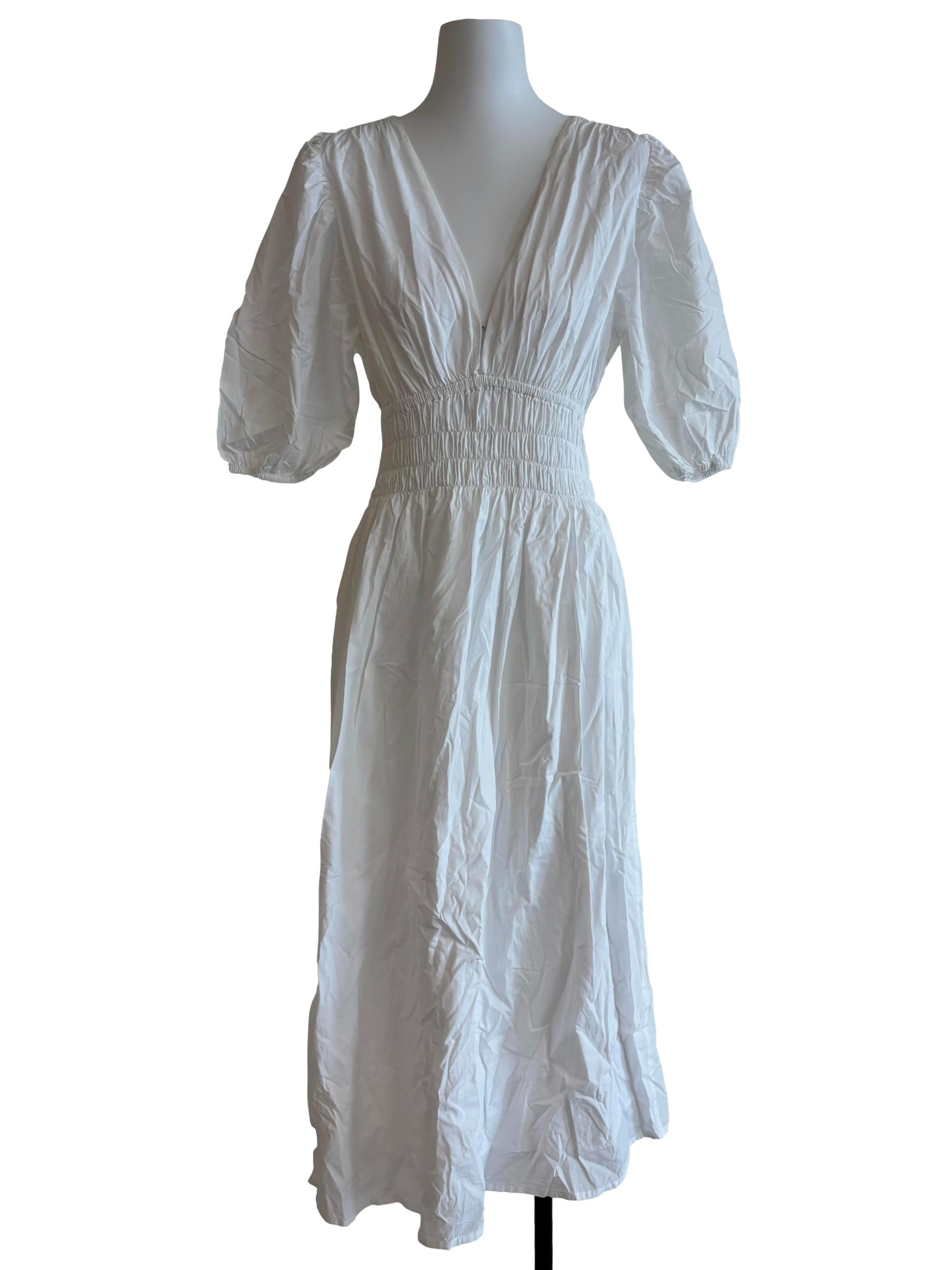Powder White Smocked Cotton Princess Dress