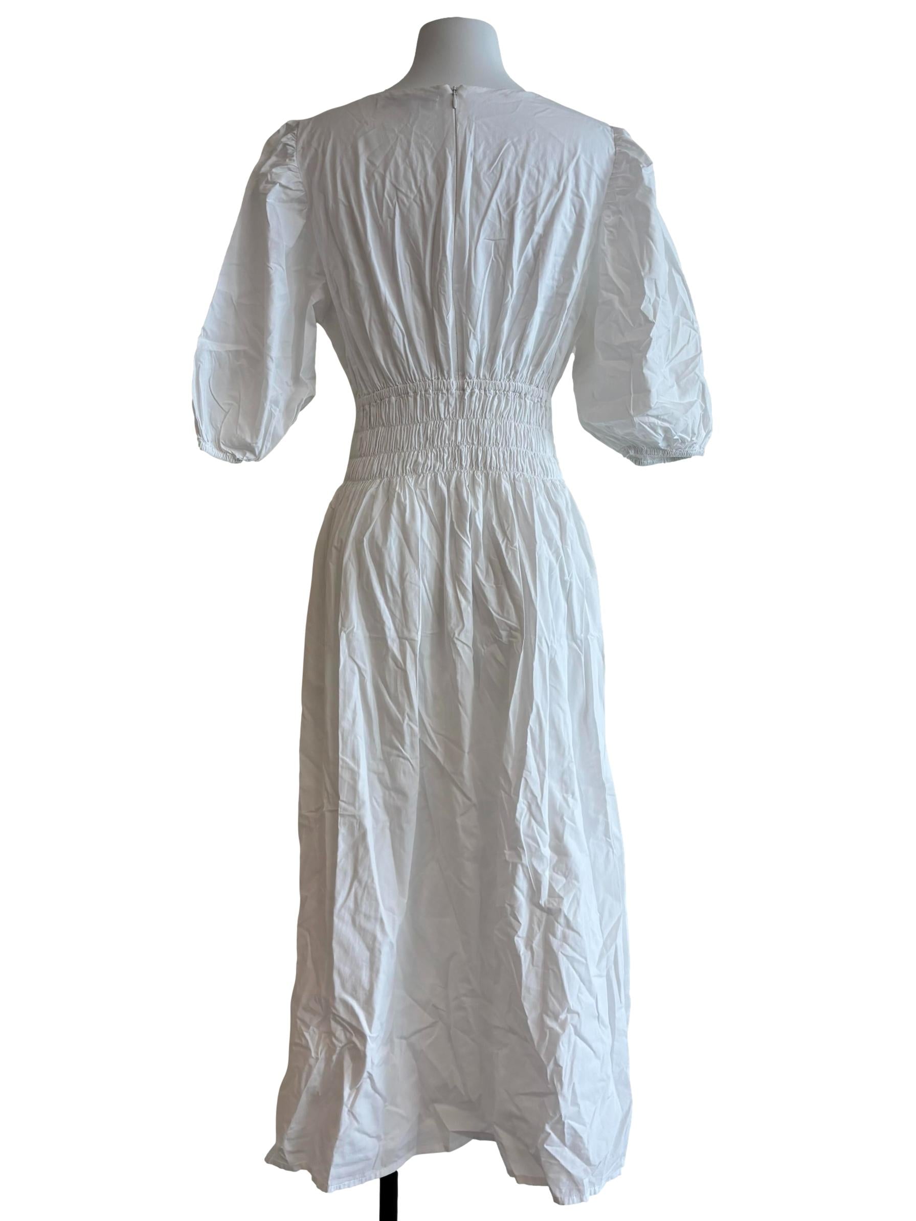 Powder White Smocked Cotton Princess Dress