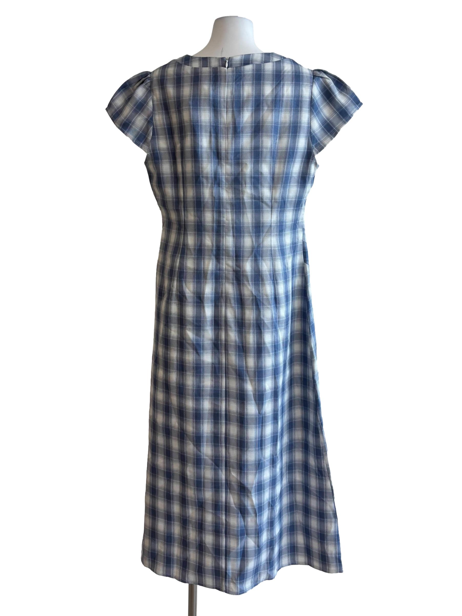 Stone Blue Plaid Cheongsam Dress