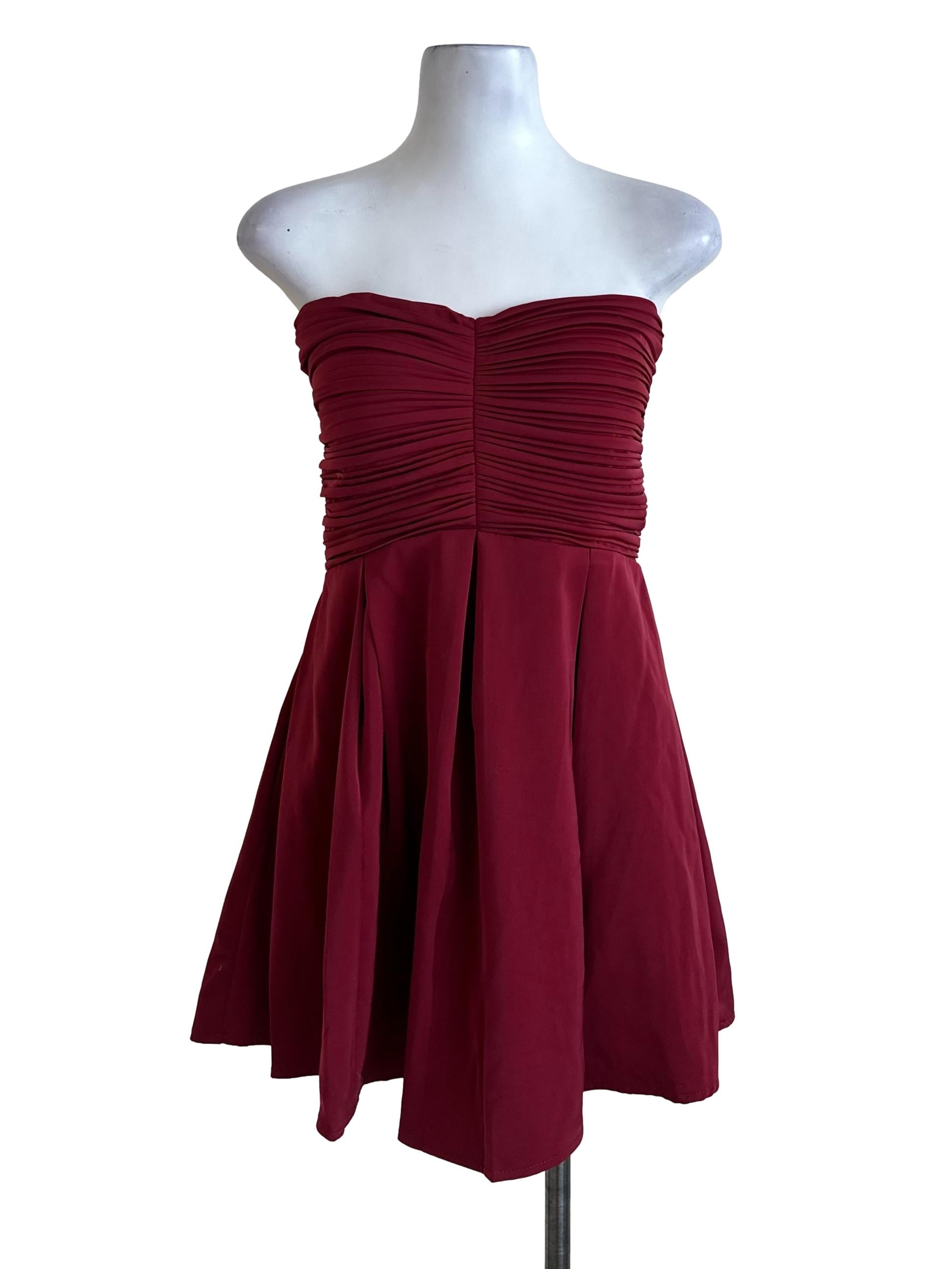 Ruby Red Pleated Strapless Dress