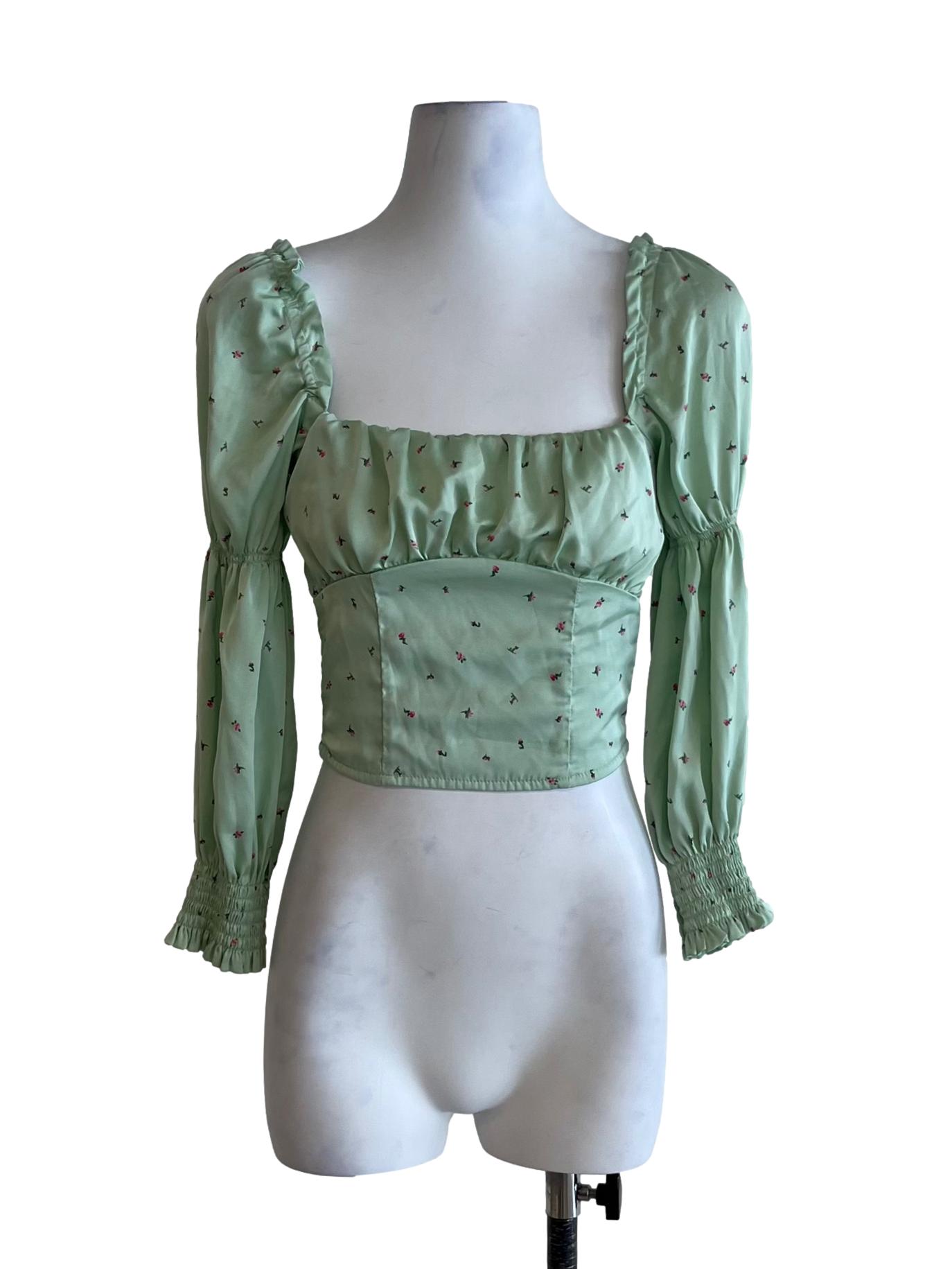 Olive Green Floral Blouse