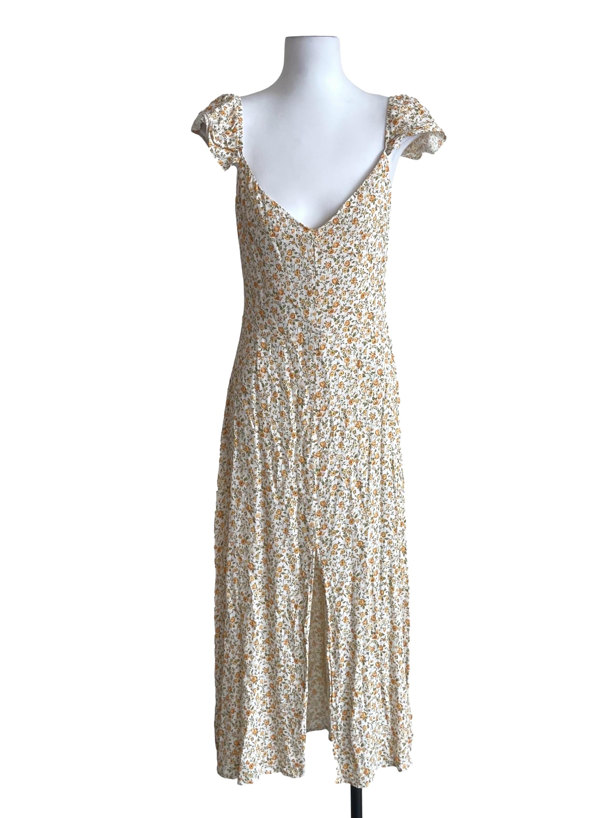 Off White & Yellow Floral Butterfly Straps Dress