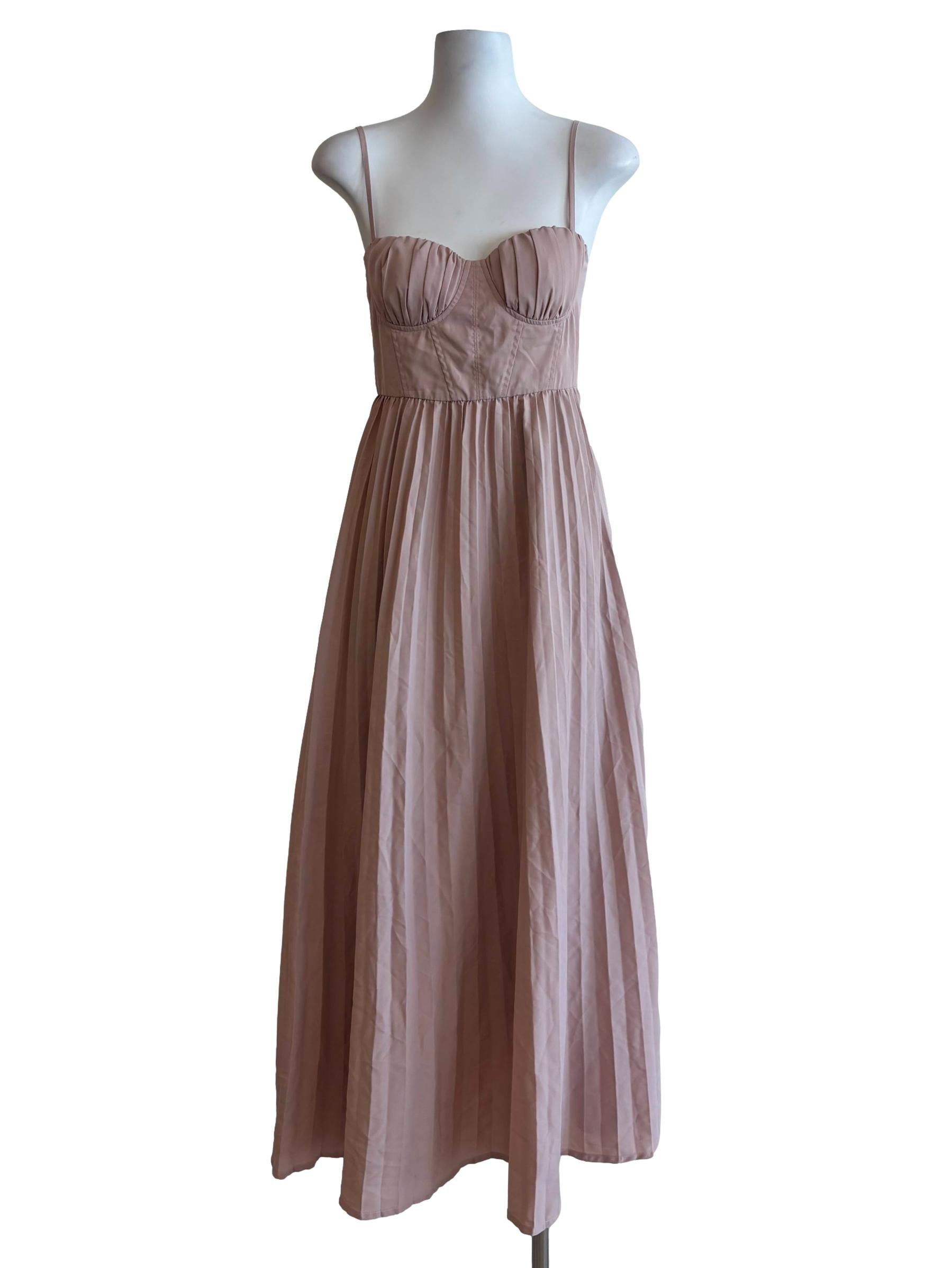 Nude Pink Sweetheart Pleated Dress