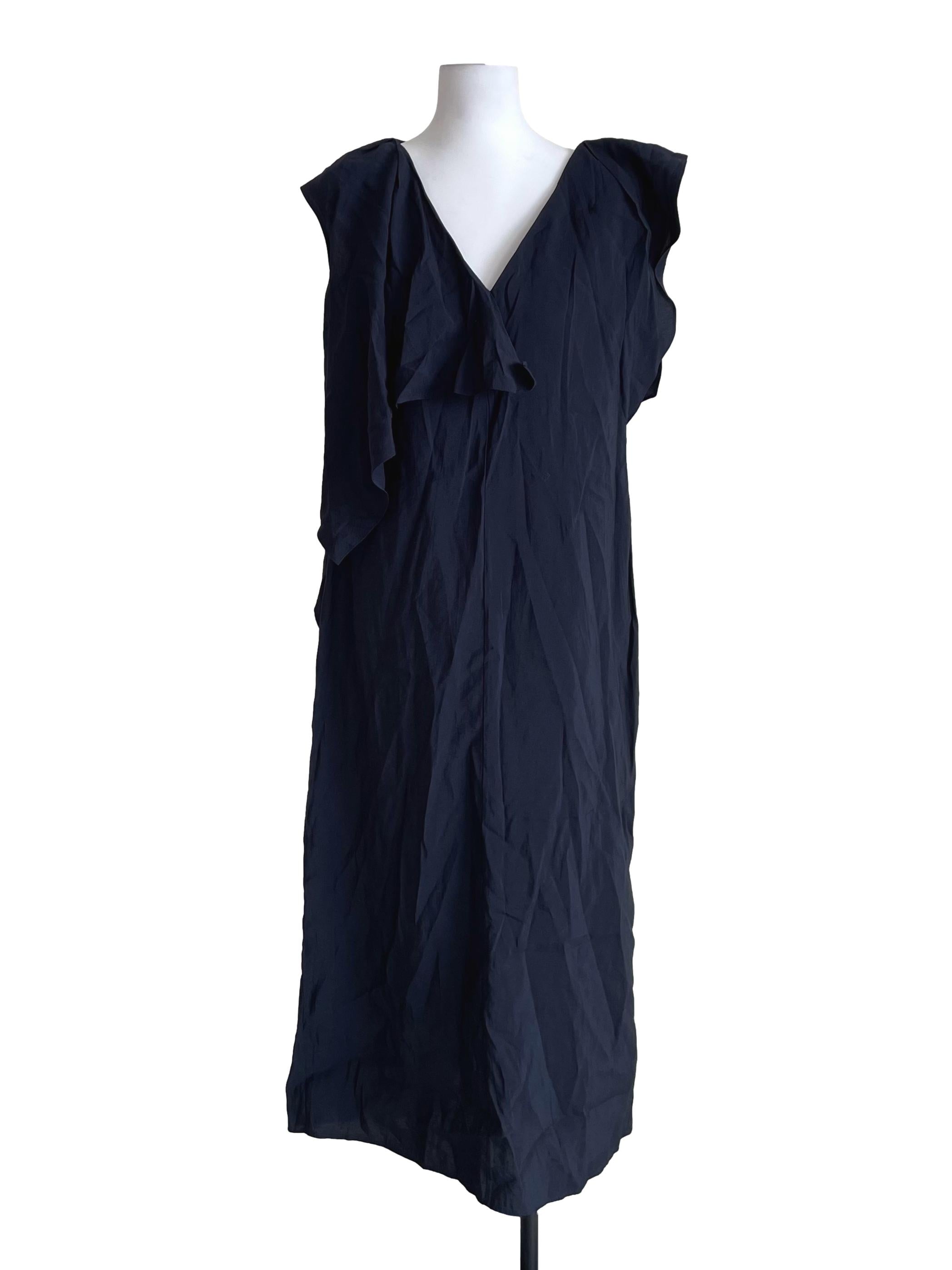 Dark Navy Overlay V Neck Loose Dress