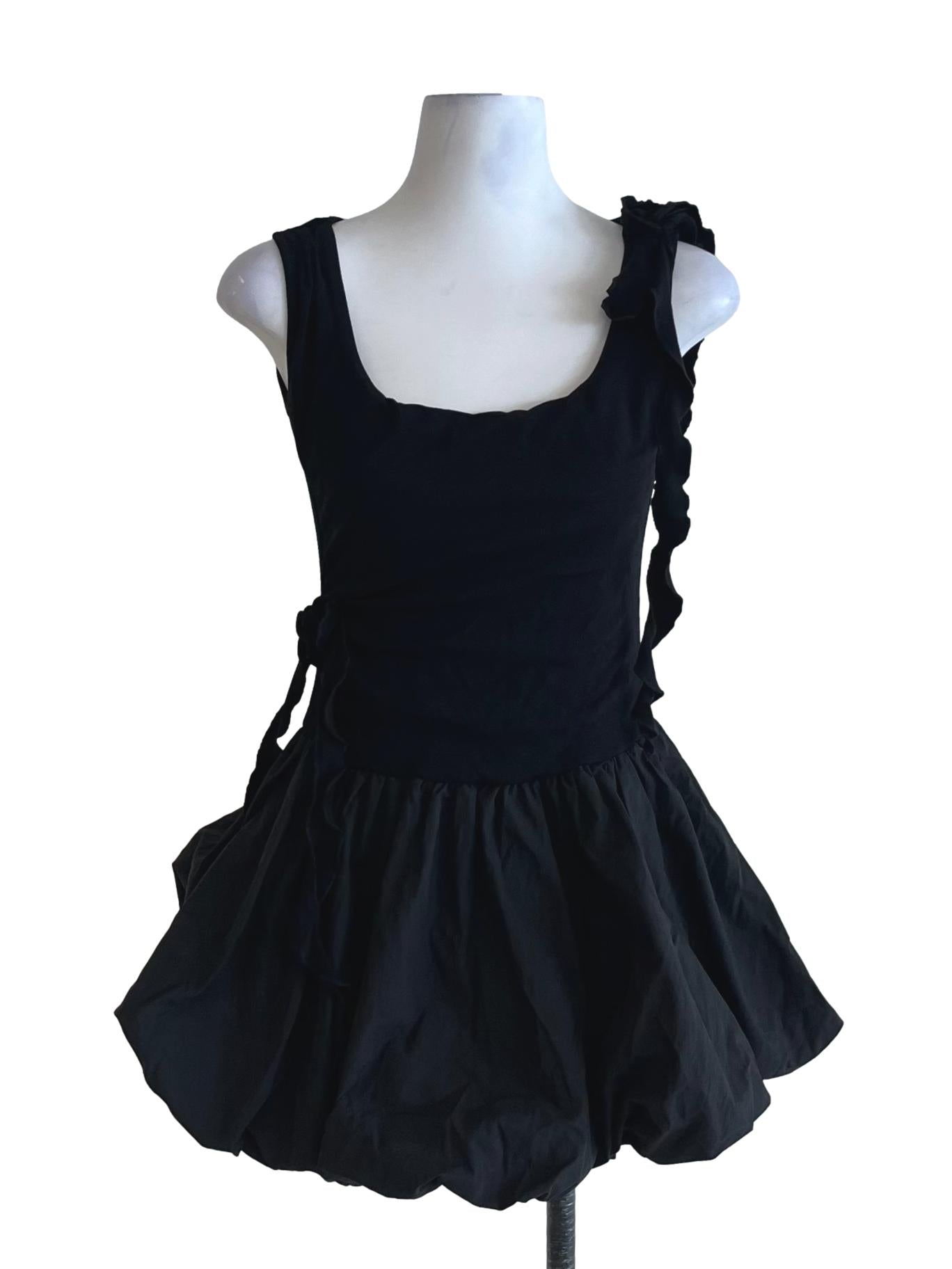 Black Scoop Neckline A-Line Dress