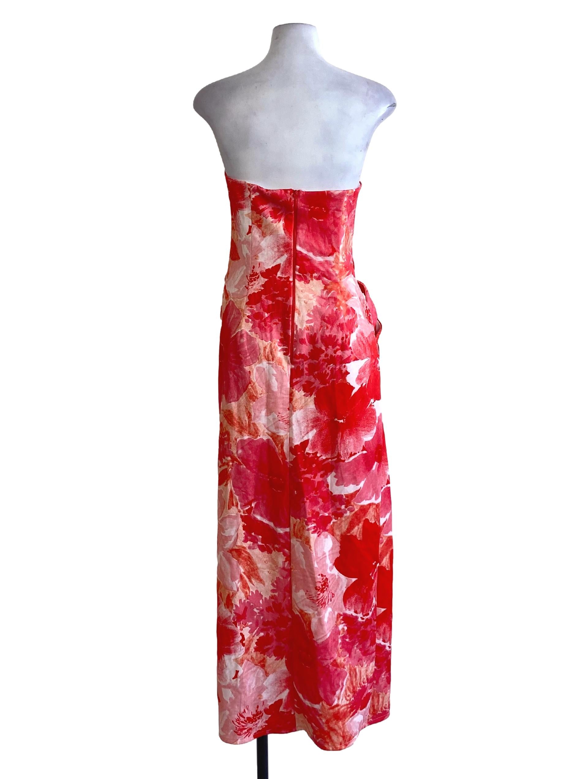 Apple Red Abstract Sweetheart Strapless Wrap Slit Dress