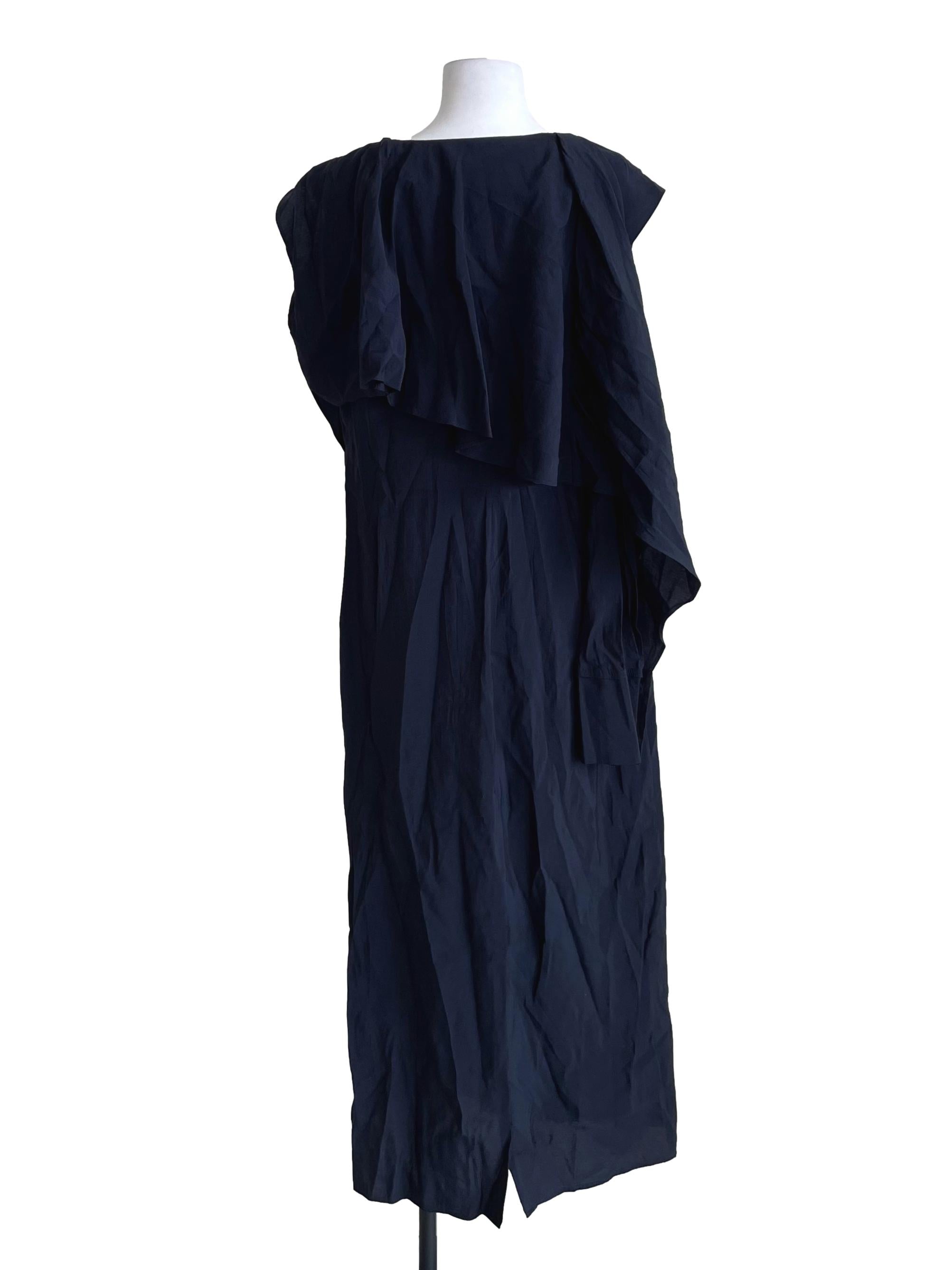 Dark Navy Overlay V Neck Loose Dress