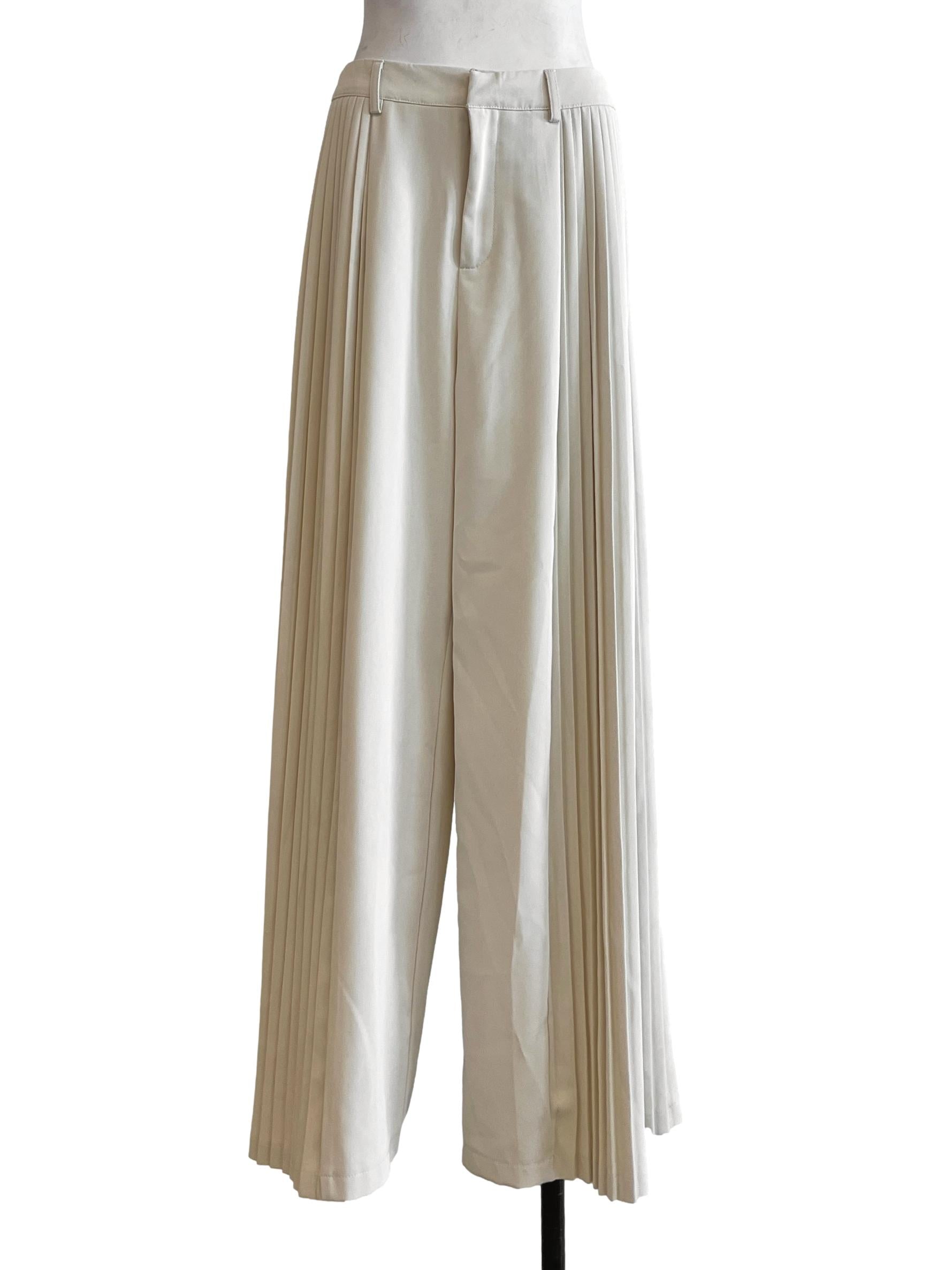 Ivory White Pleated Wide Leg Pants
