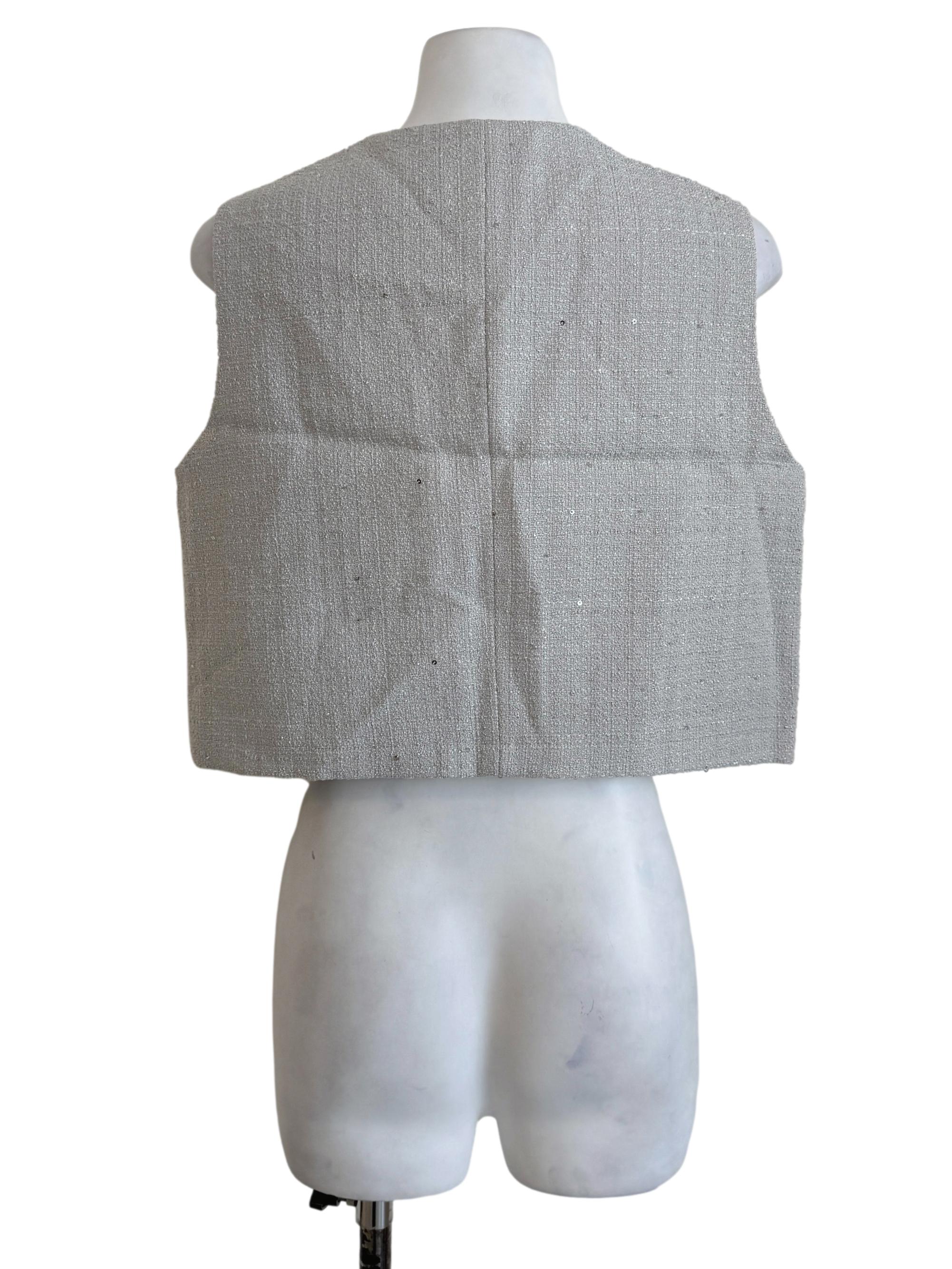 Stone Blue Tweed Cropped Vest