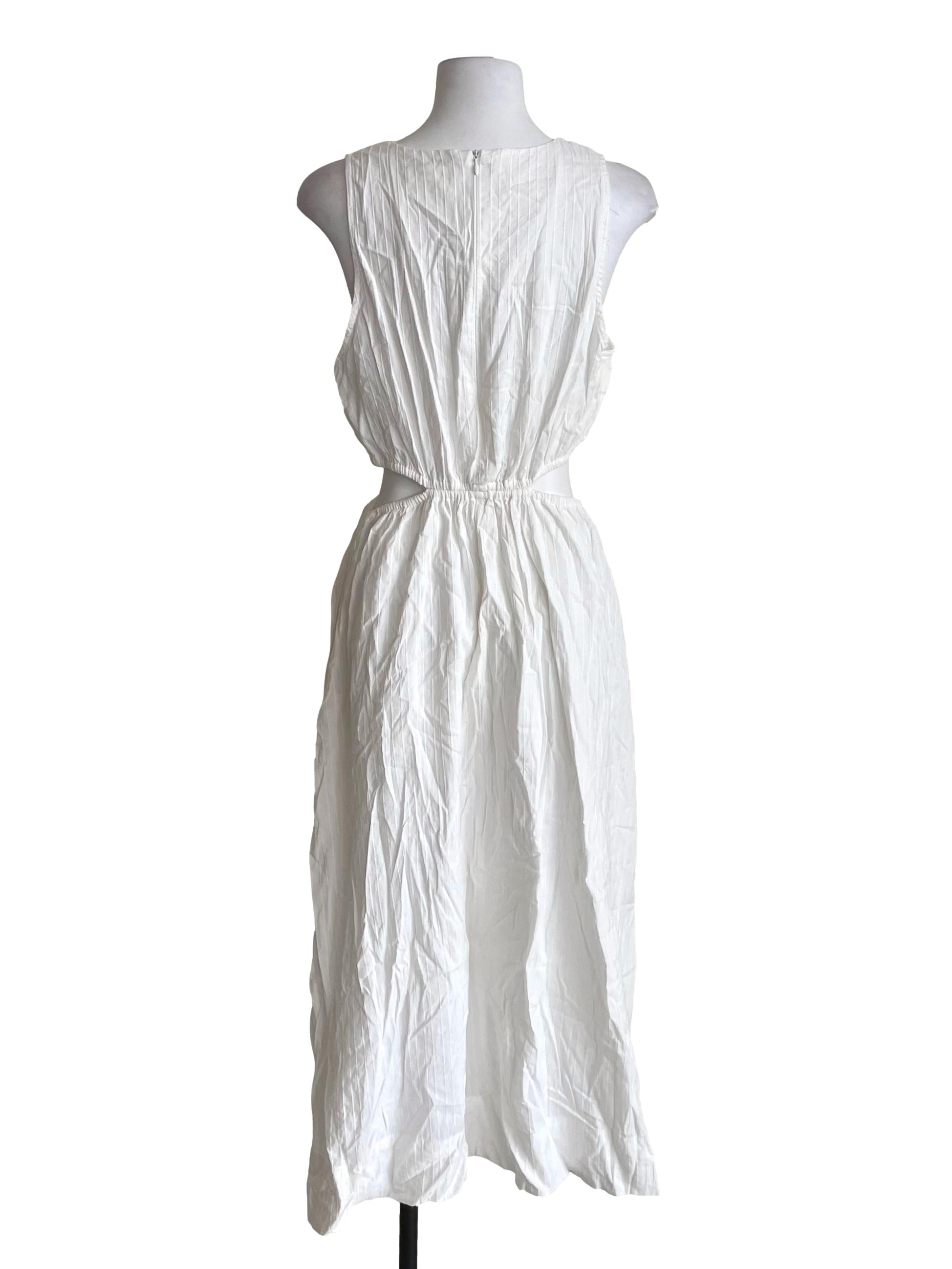 White Open Waist Ribbed Dress