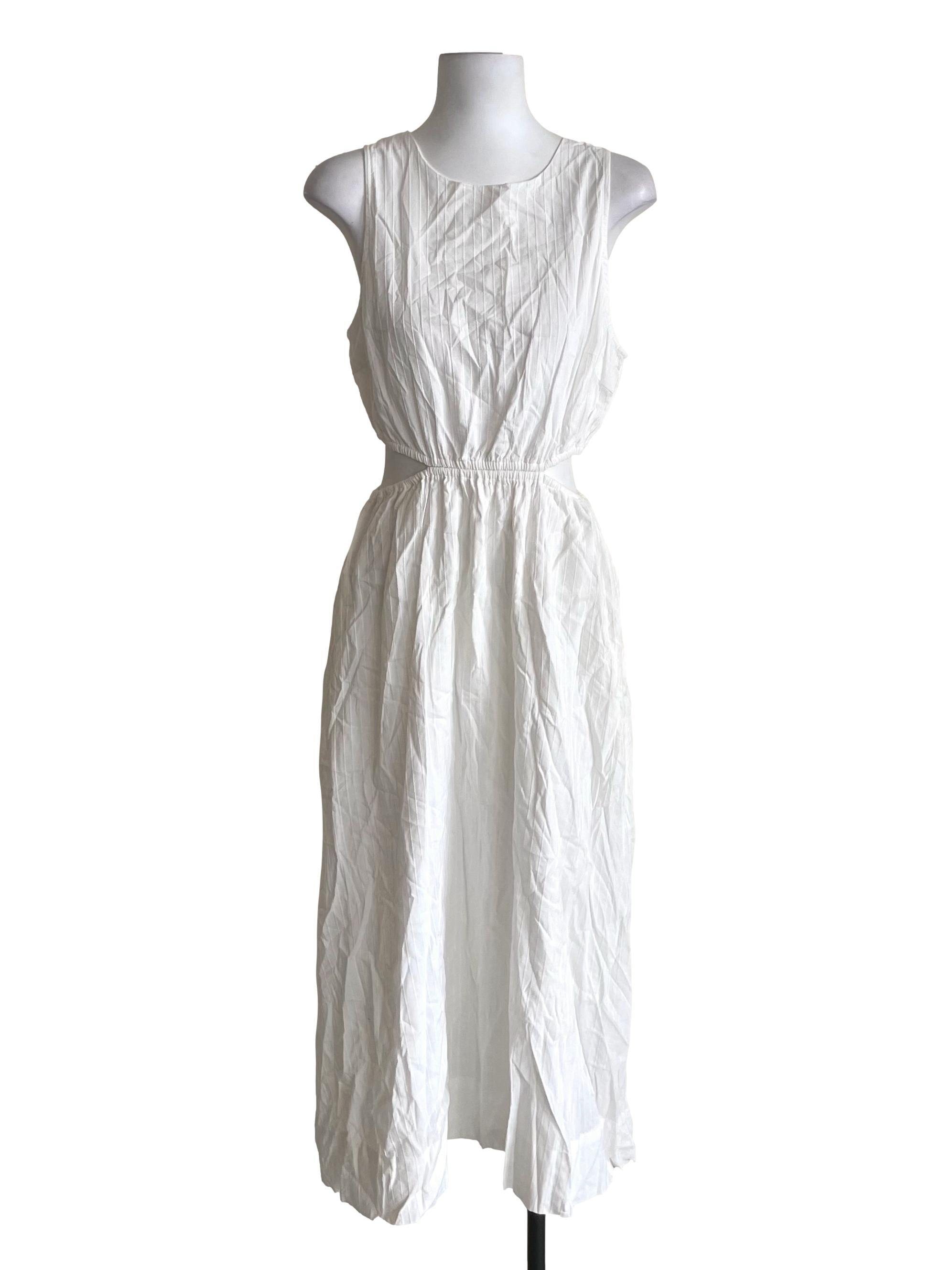 White Open Waist Ribbed Dress