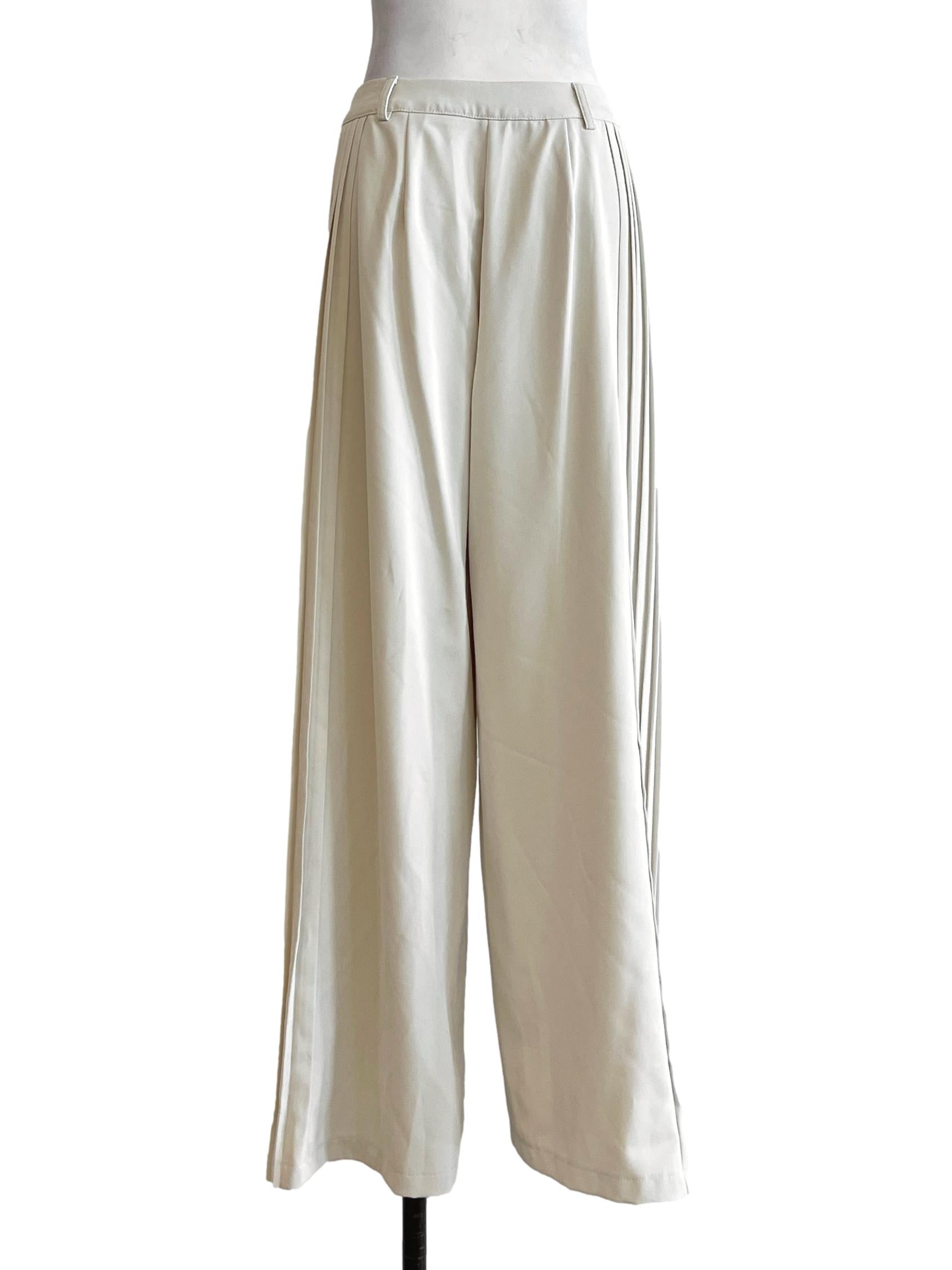 Ivory White Pleated Wide Leg Pants
