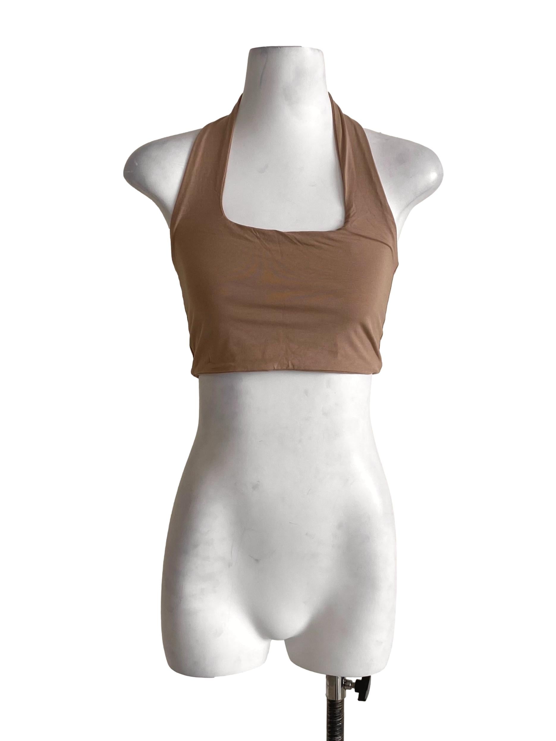 Flaxen Beige Halter Strap Top