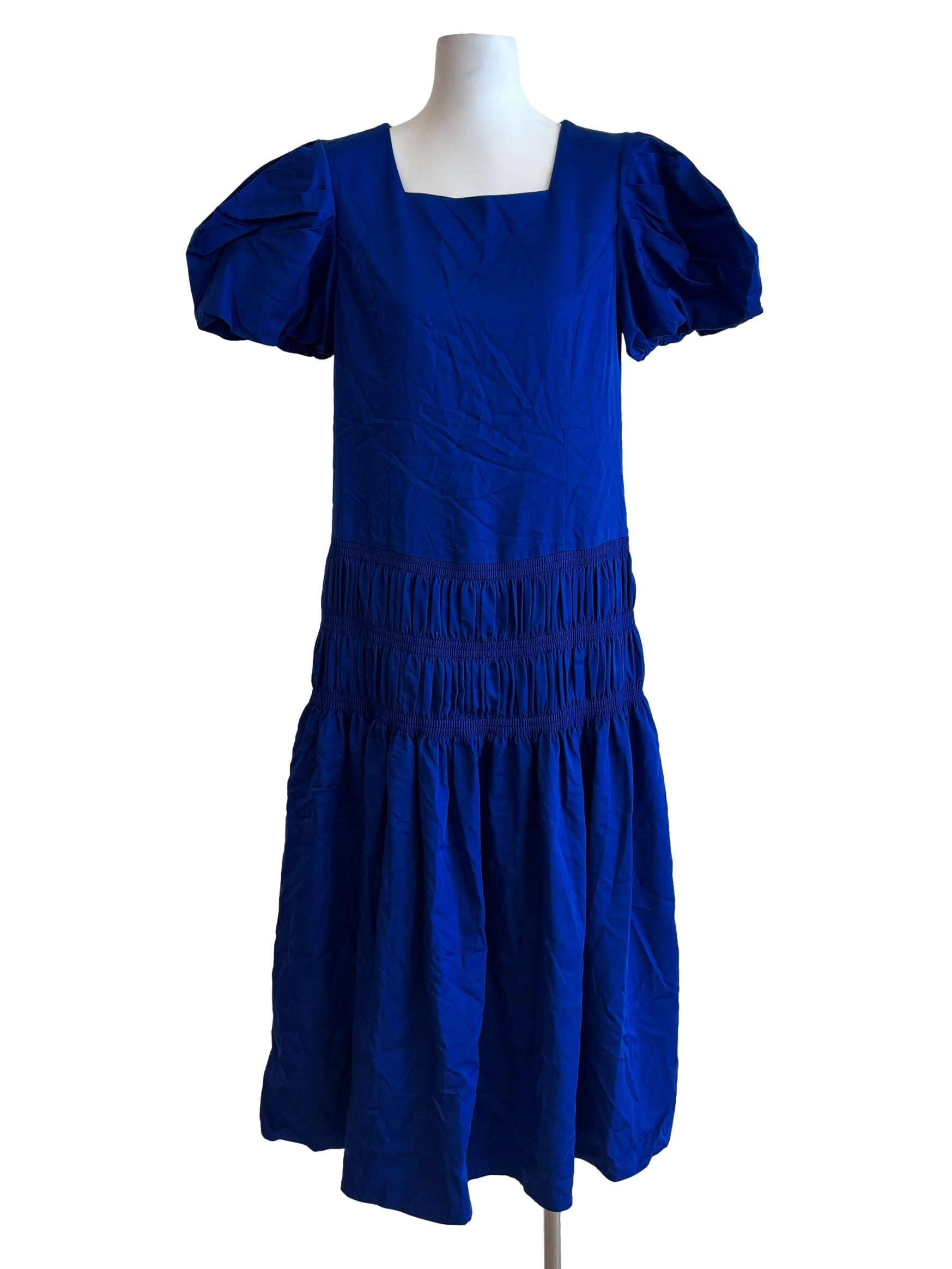 Ultramarine Blue Puffy Sleeve Dropwaist Dress