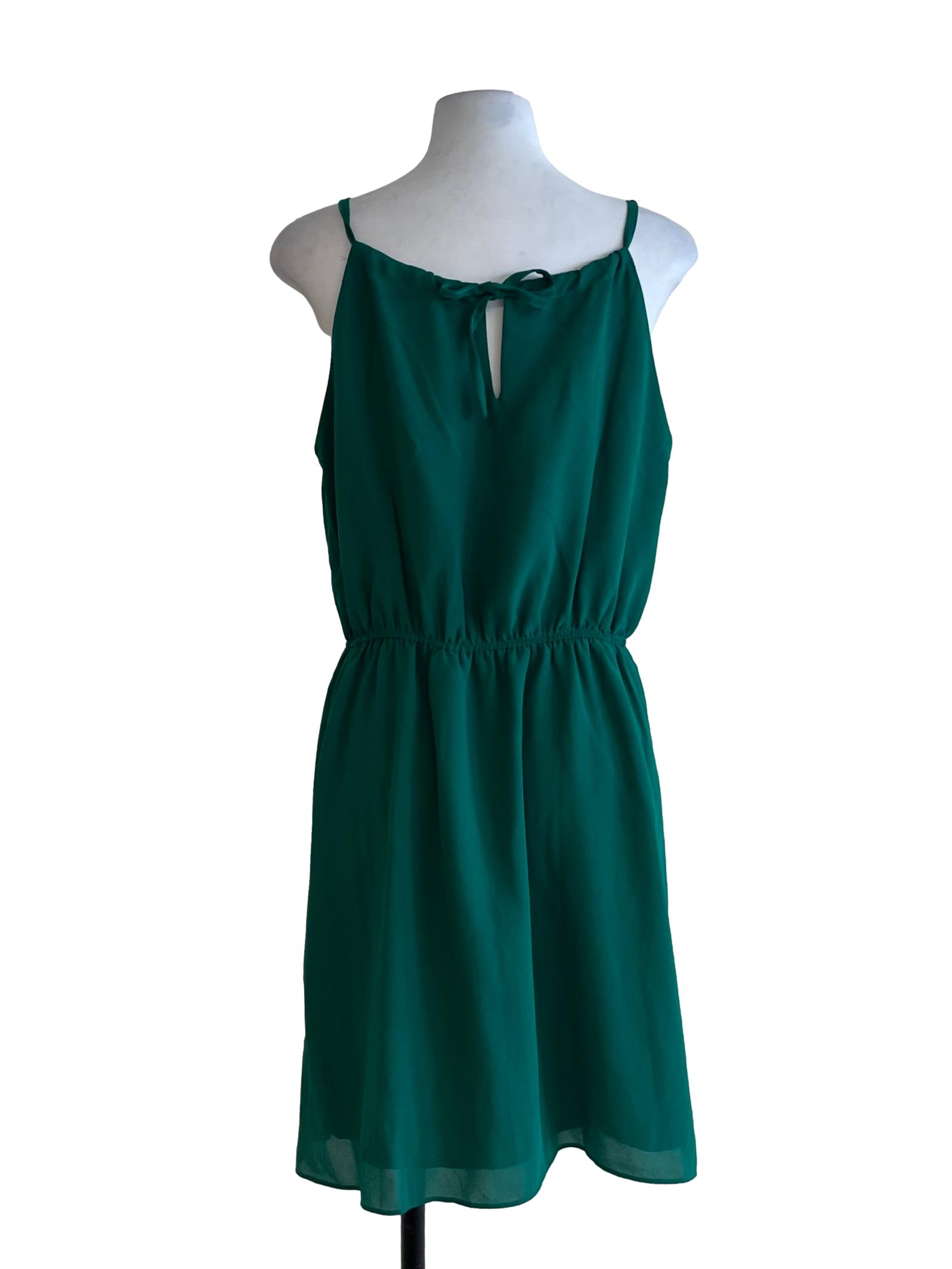 Fern Green Jewel Neckline A-Line Dress
