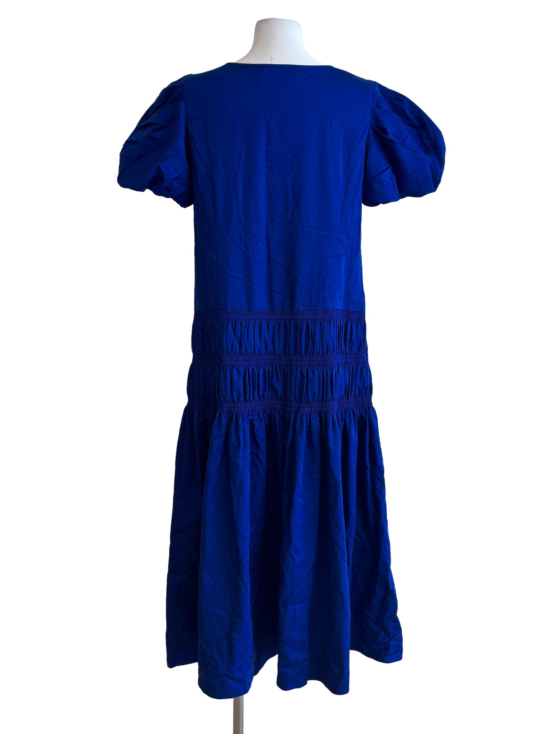 Ultramarine Blue Puffy Sleeve Dropwaist Dress