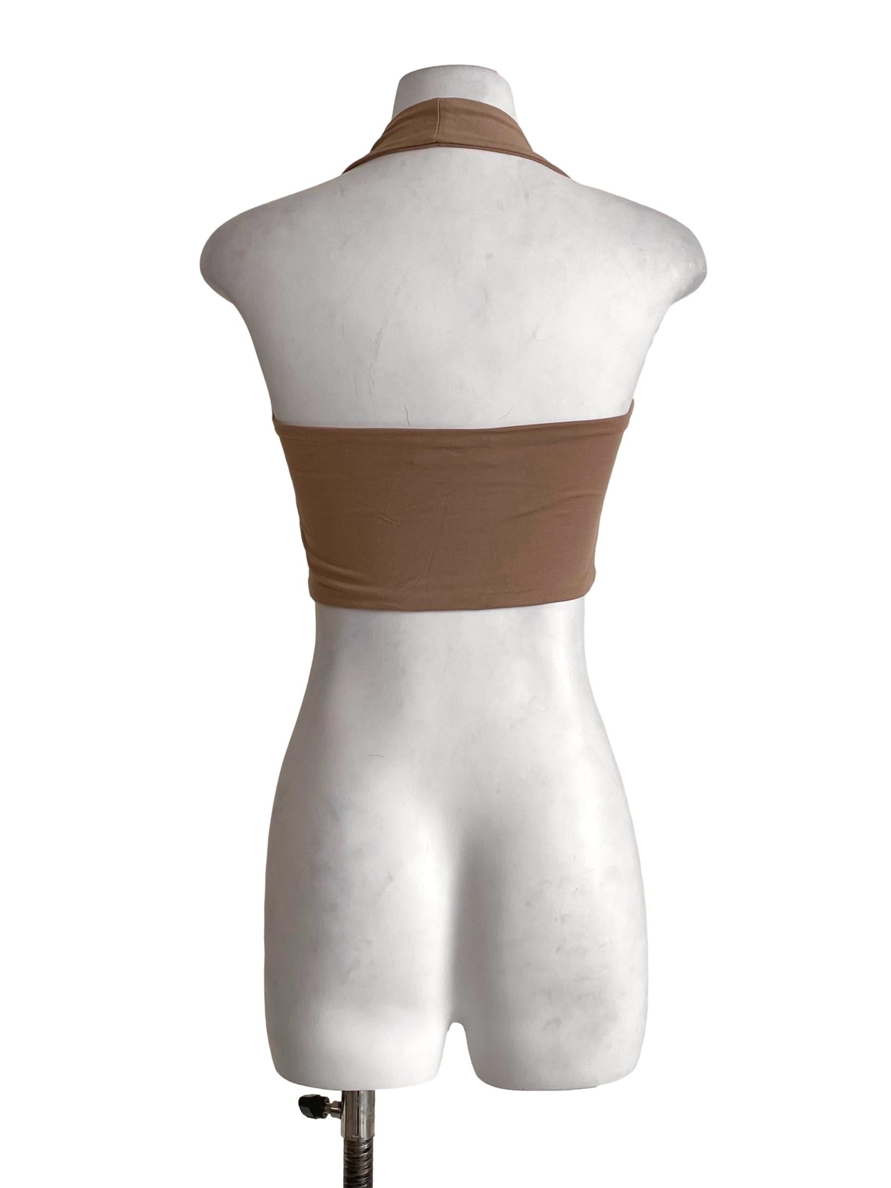 Flaxen Beige Halter Strap Top