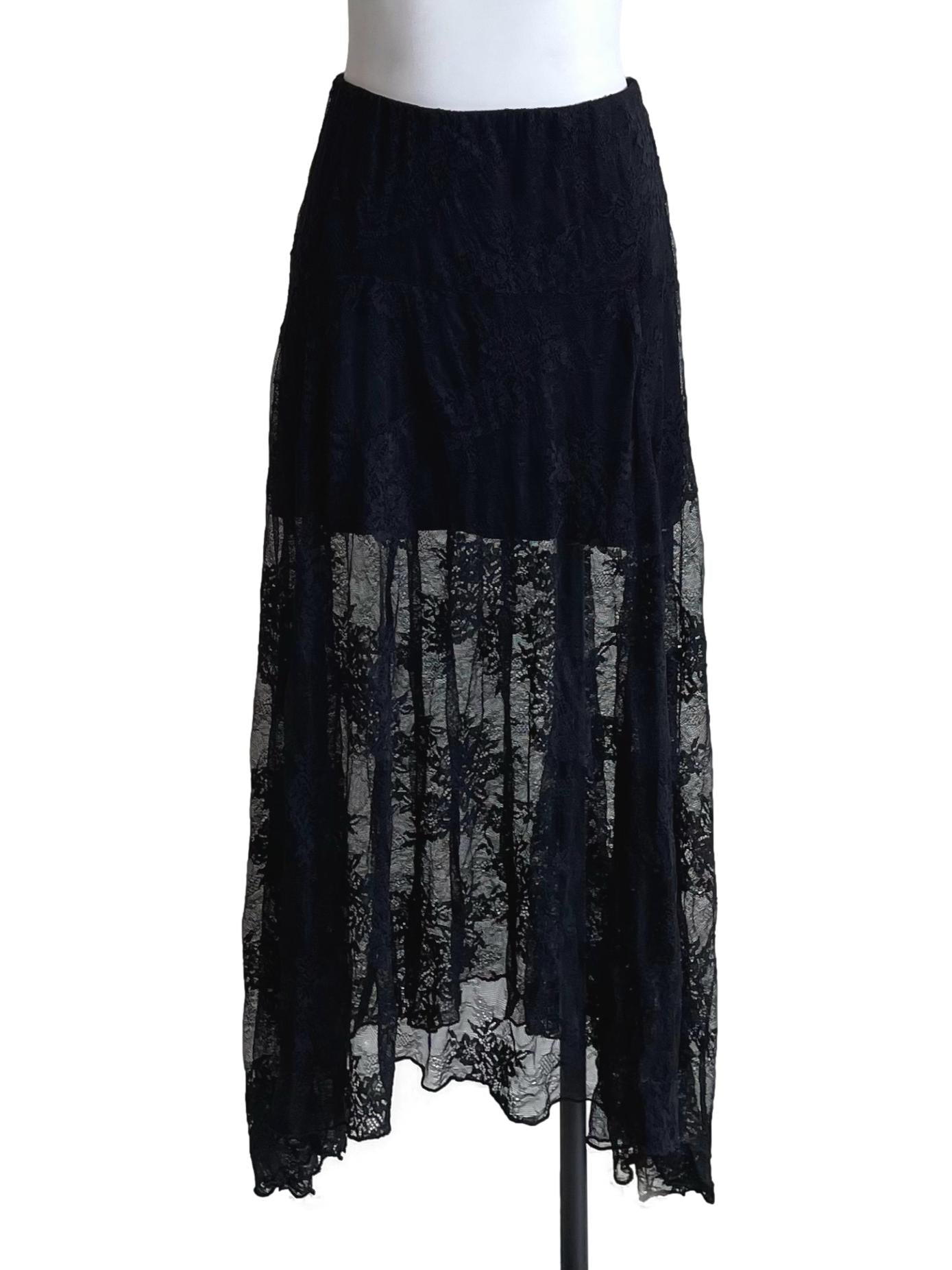 Black Lace See Through Handkerchief Skirt