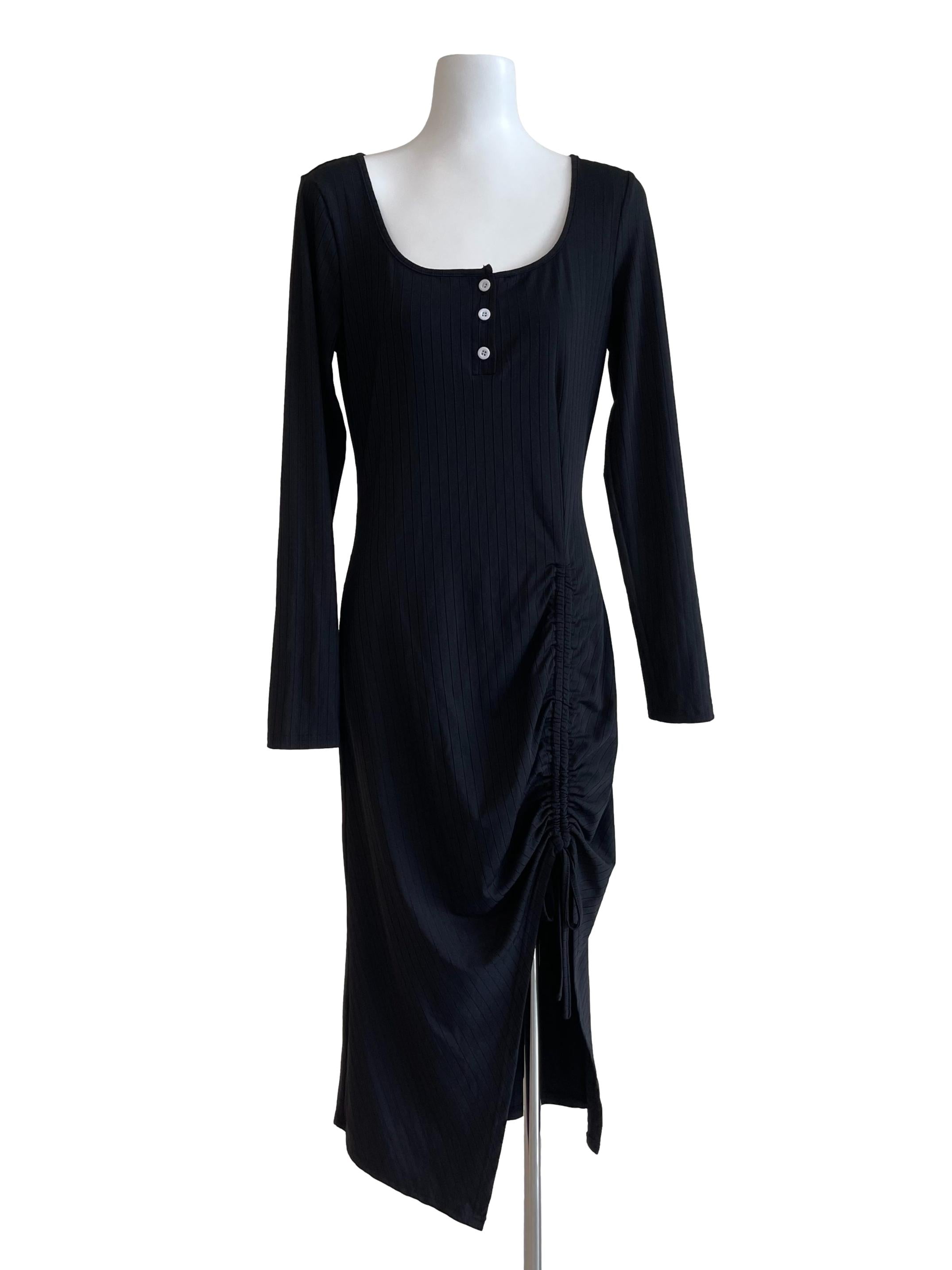 Black Tri-Button Dress