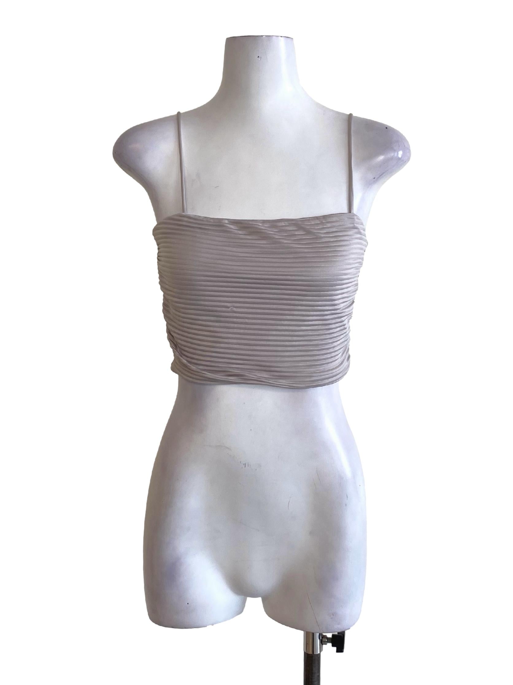 Light Pewter Purple Pleated Spaghetti Strap Square Neck Cropped Top