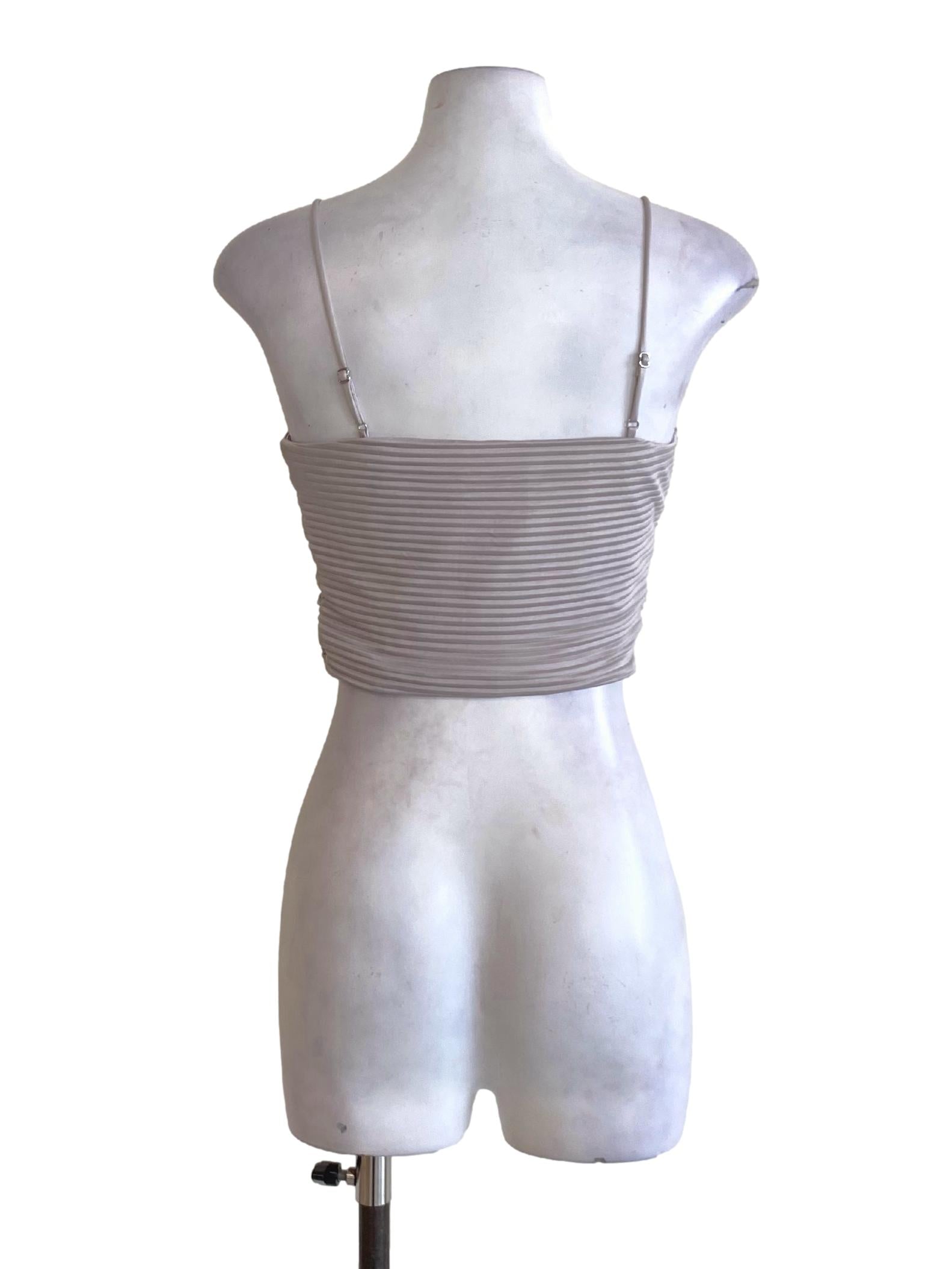 Light Pewter Purple Pleated Spaghetti Strap Square Neck Cropped Top