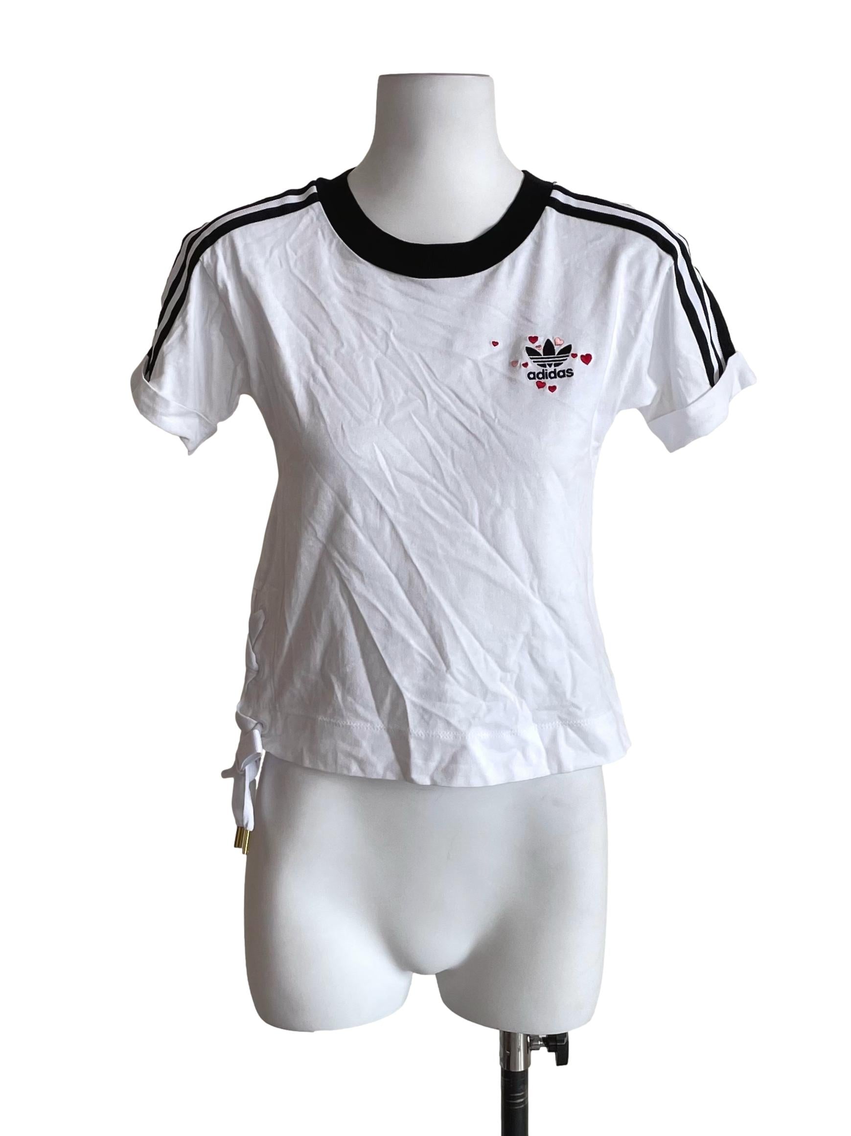 White Hearts Logo Lace Up Crop Top