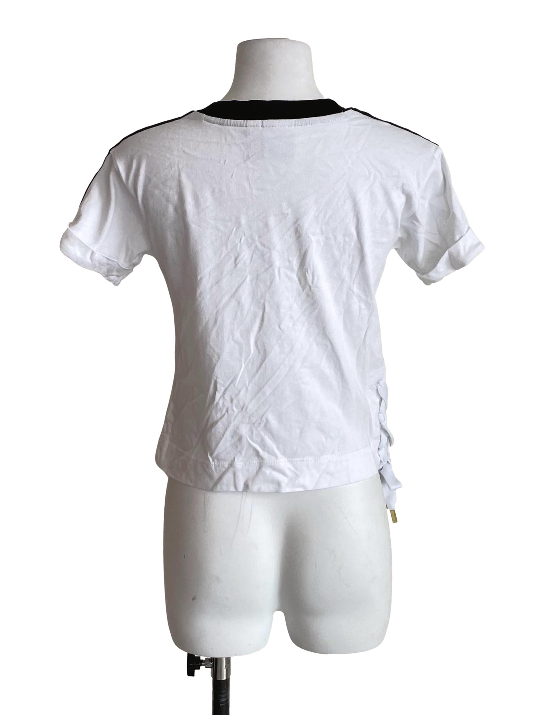 White Hearts Logo Lace Up Crop Top
