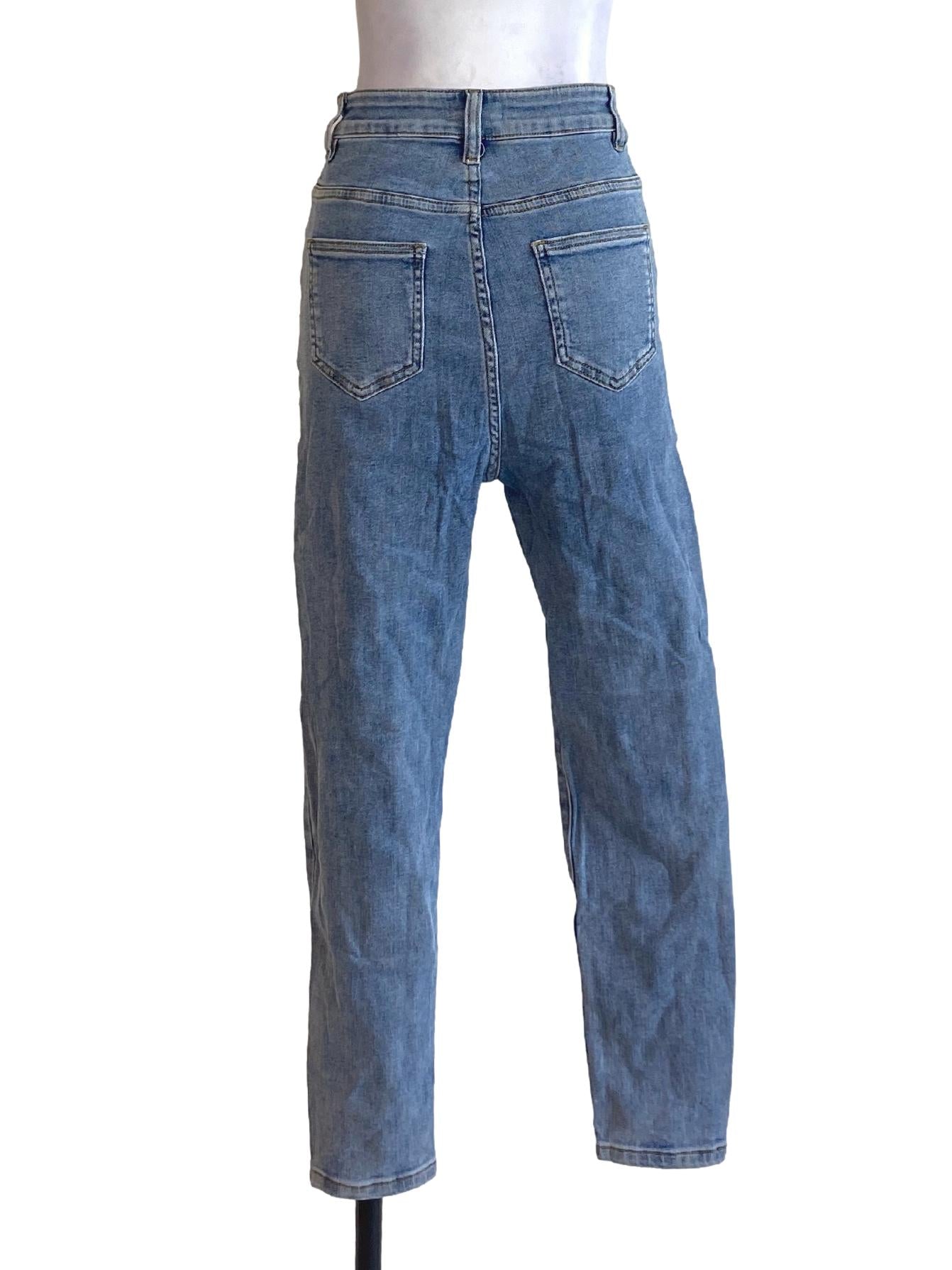 Denim Blue Buttoned Skinny Fit Jeans
