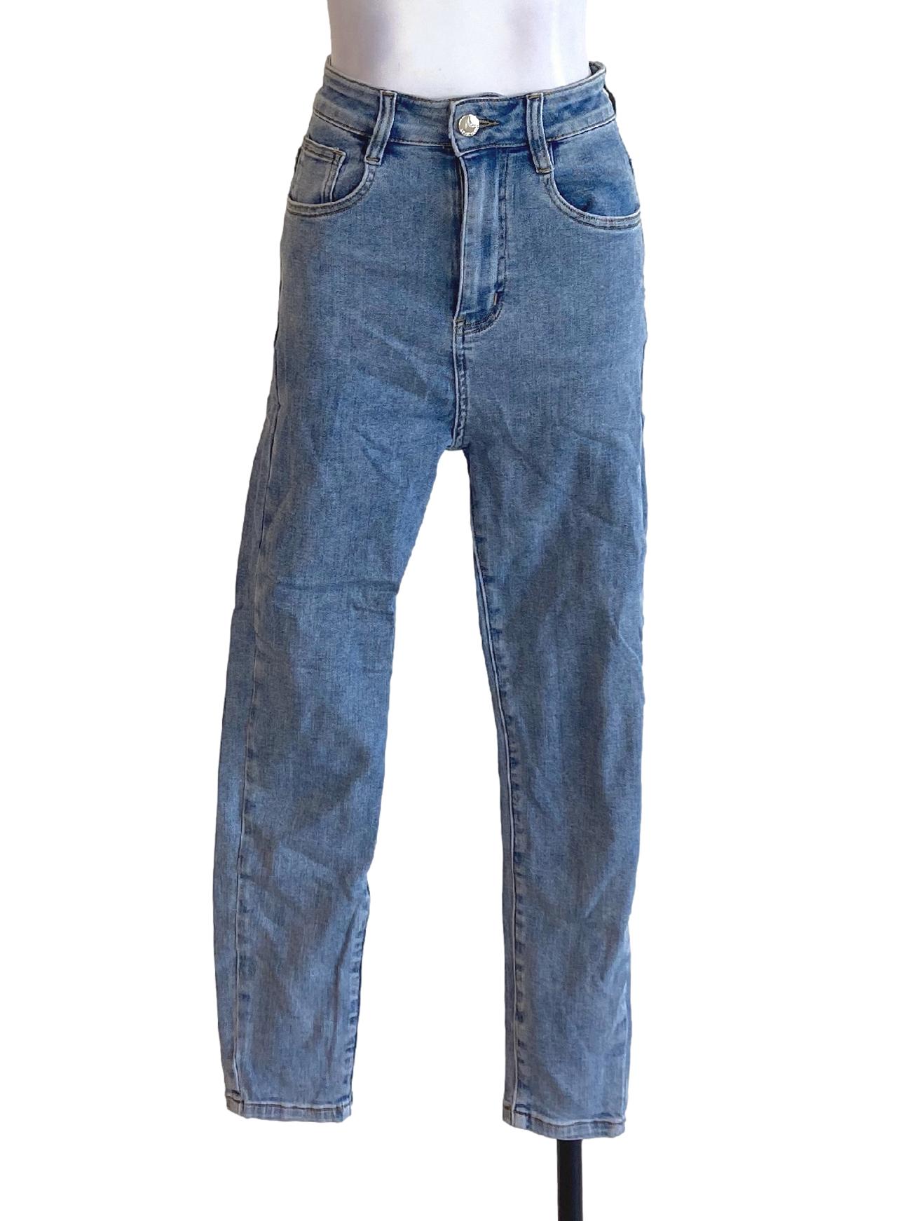Denim Blue Buttoned Skinny Fit Jeans