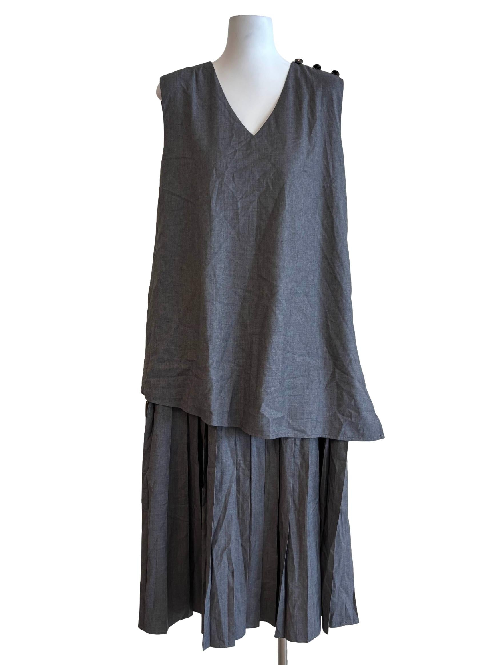 Echo Grey Sleeveless Pleat Dress