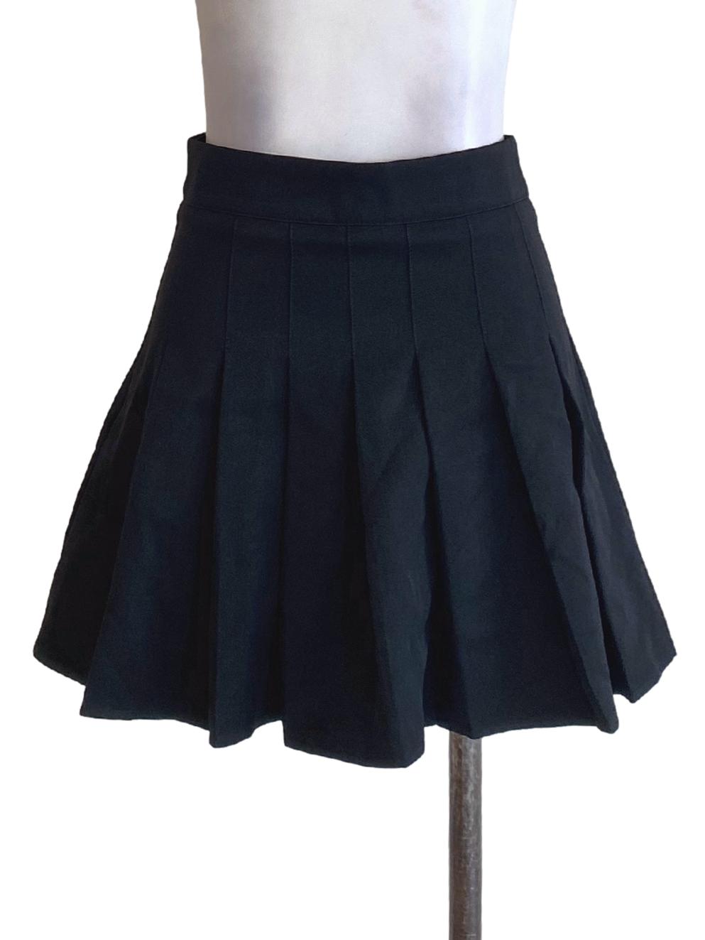Rich Black Box Pleated Mini A-Line Skirt