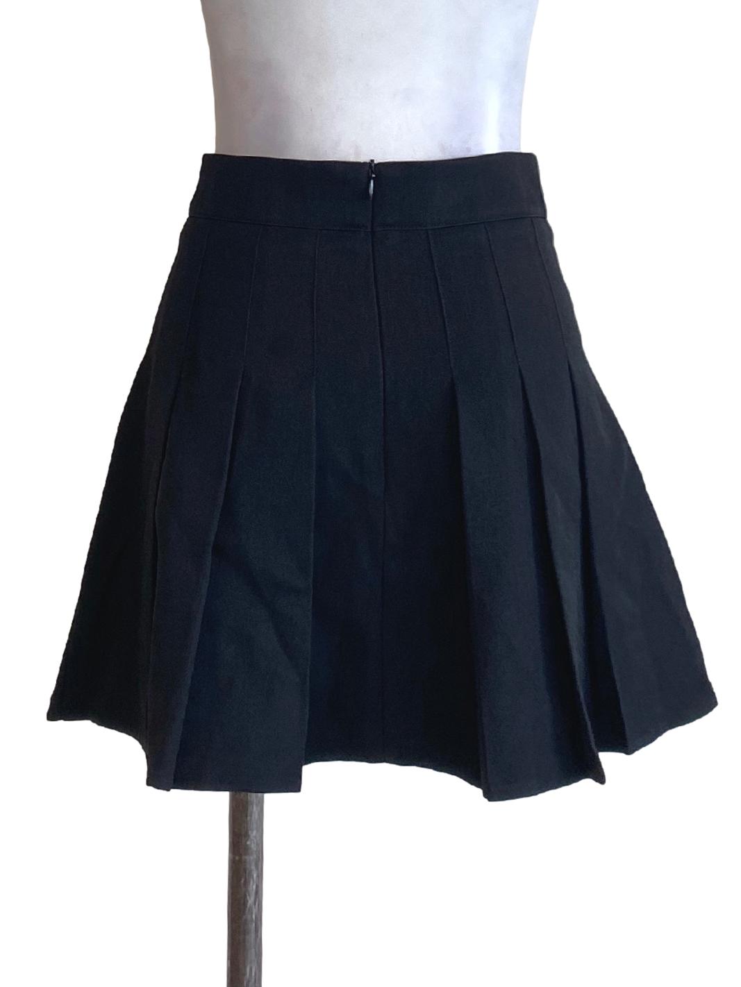 Rich Black Box Pleated Mini A-Line Skirt