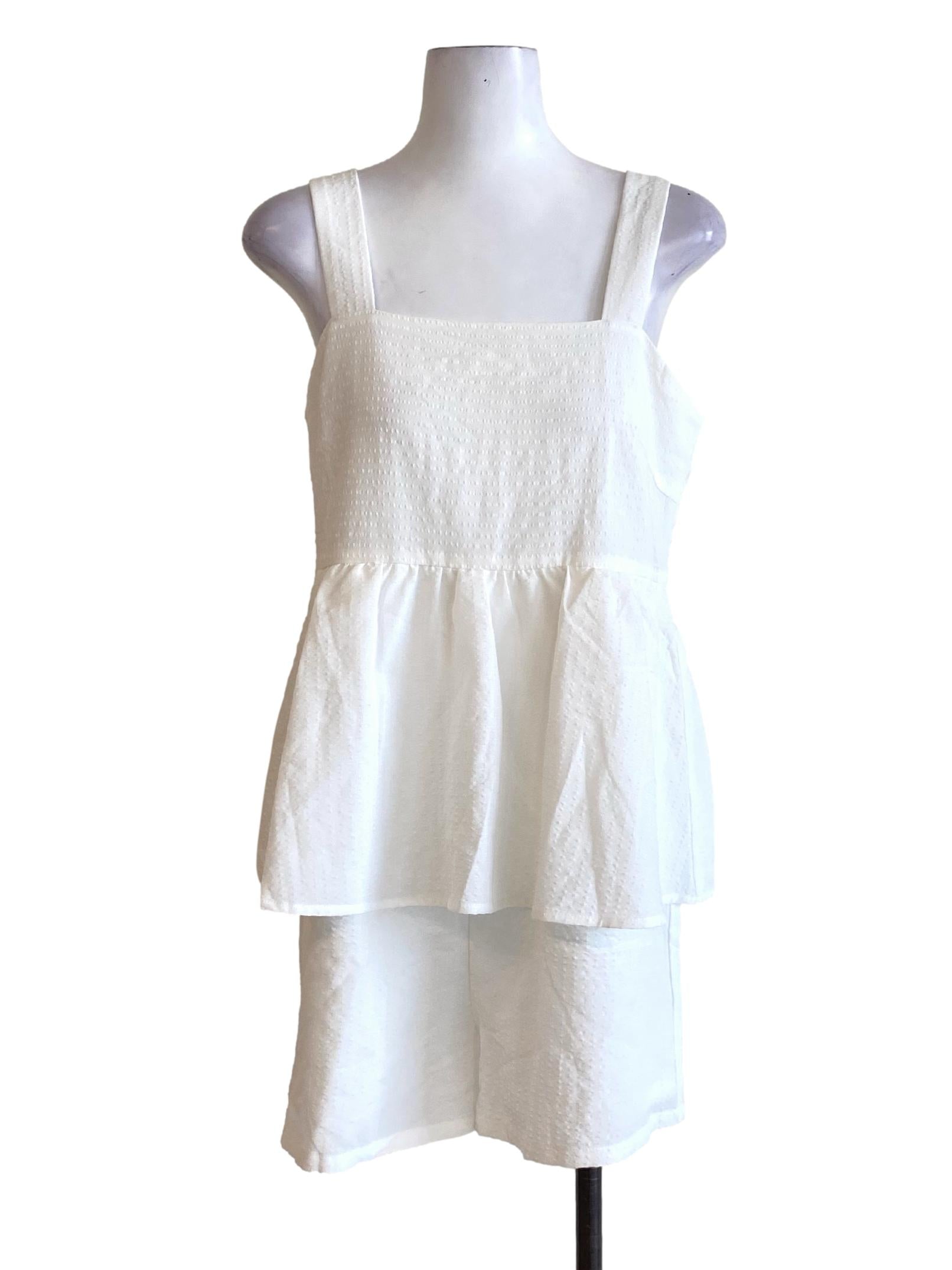 Daisy White Square Neck Peplum Midi Romper