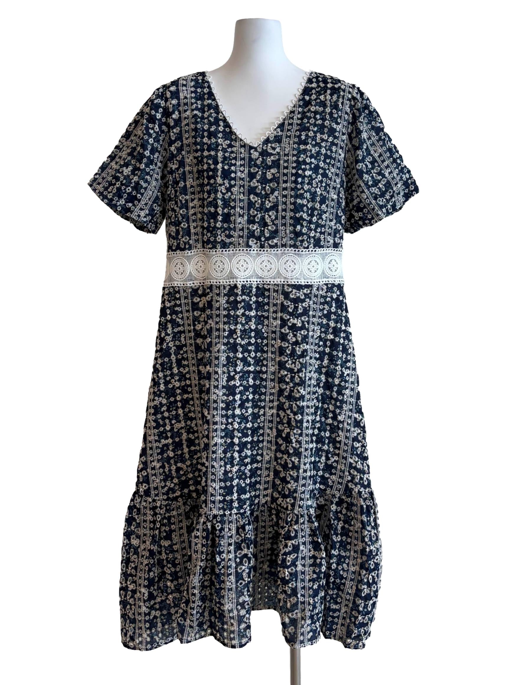 Aegean Blue Floral Embroidered Dress