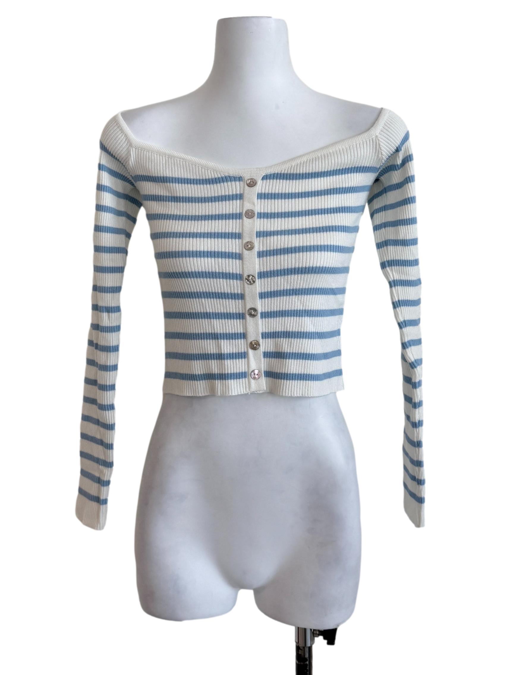 Blue Stripe Off-Shoulder Top