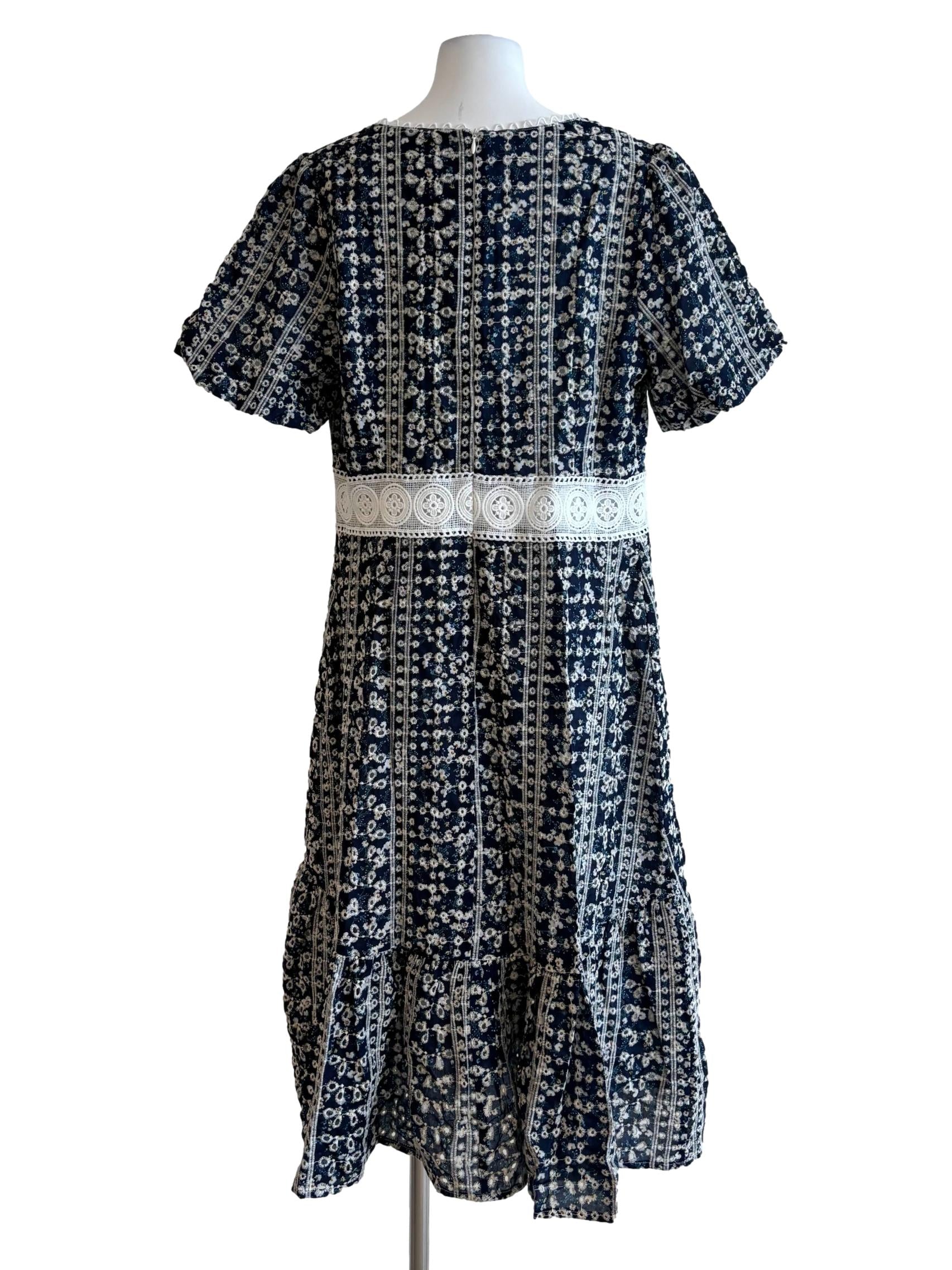 Aegean Blue Floral Embroidered Dress
