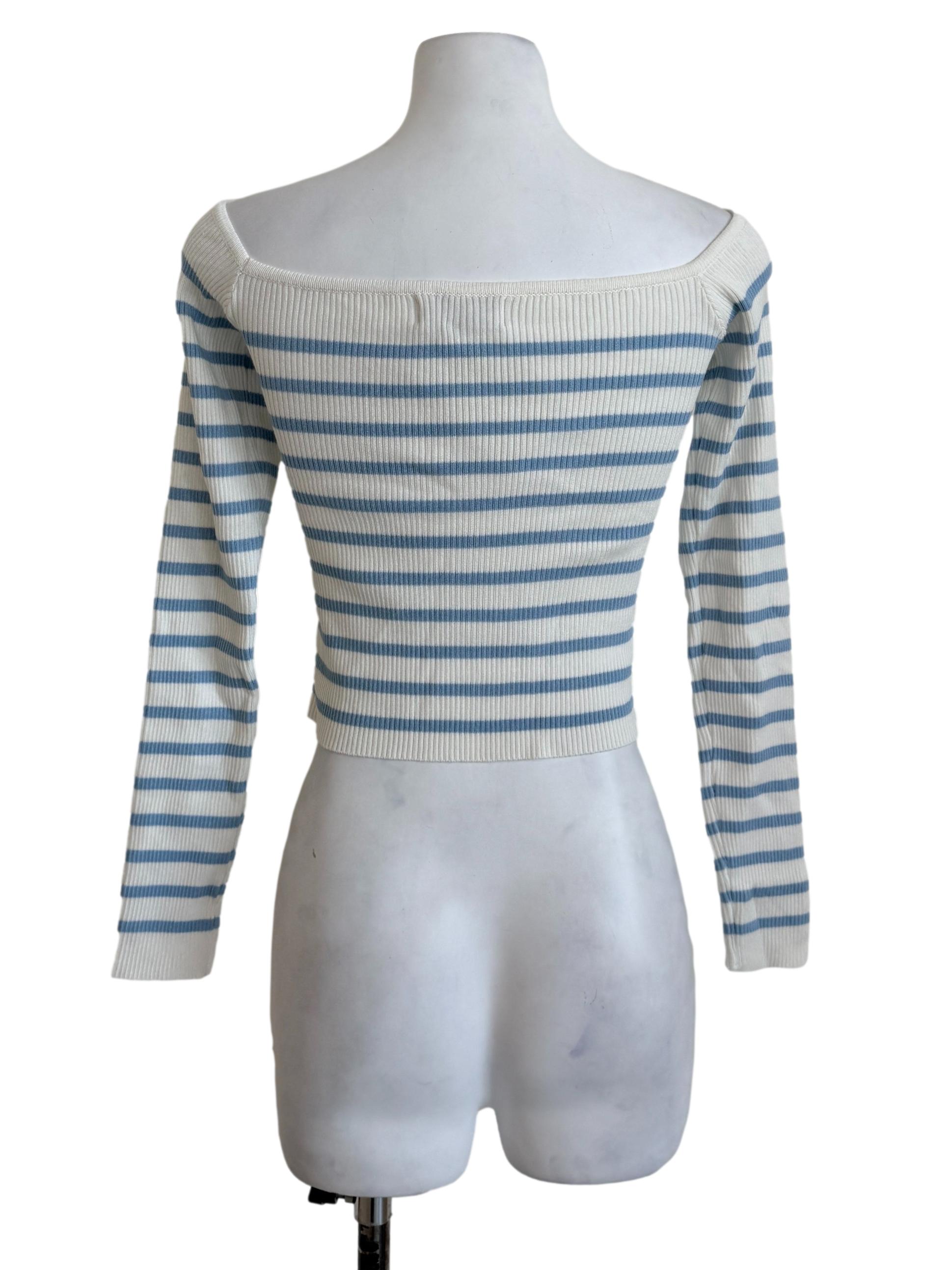 Blue Stripe Off-Shoulder Top