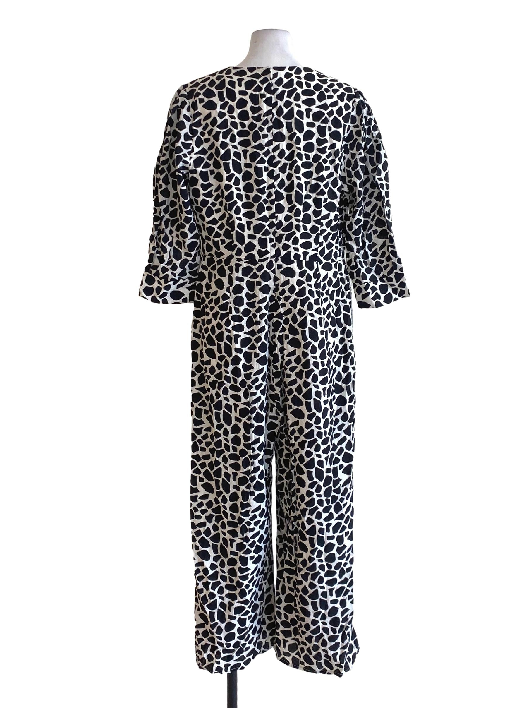 Ebony Black Leopard V-Neck Double Closure Jumpsuit LB