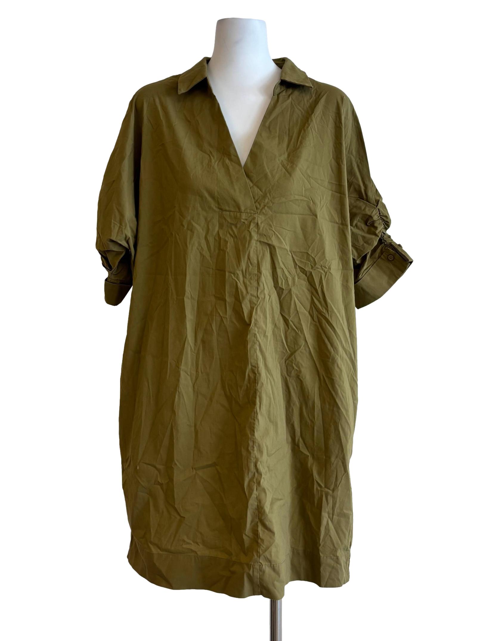 Olive Green Cotton Shirt Dress