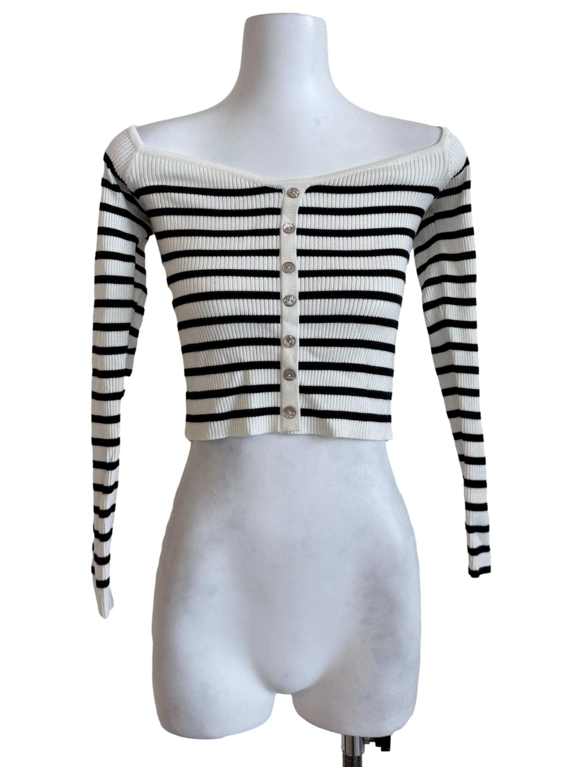 Black & White Stripe Off-Shoulder Top