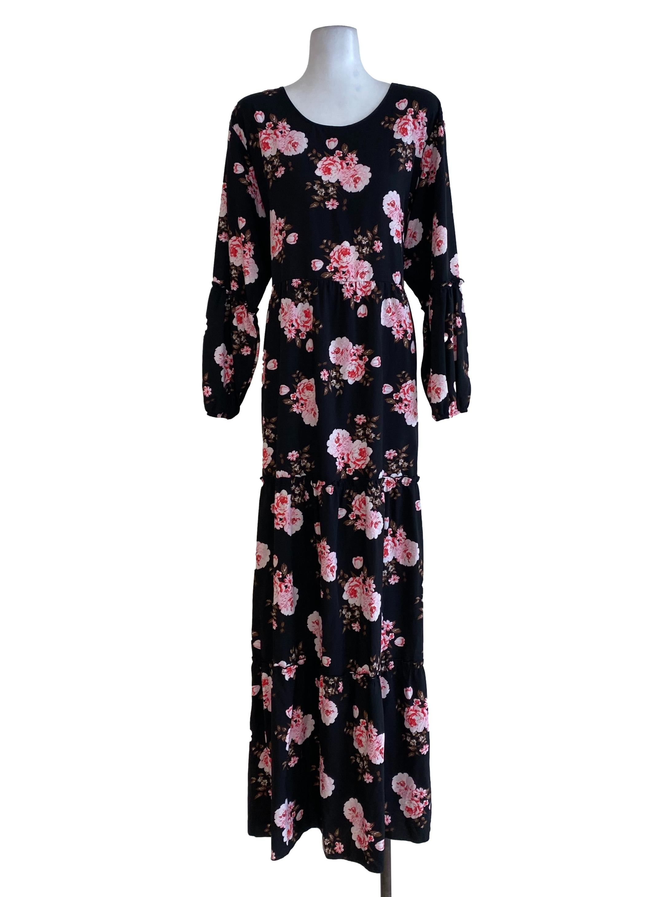 Black Floral Blouson Dress