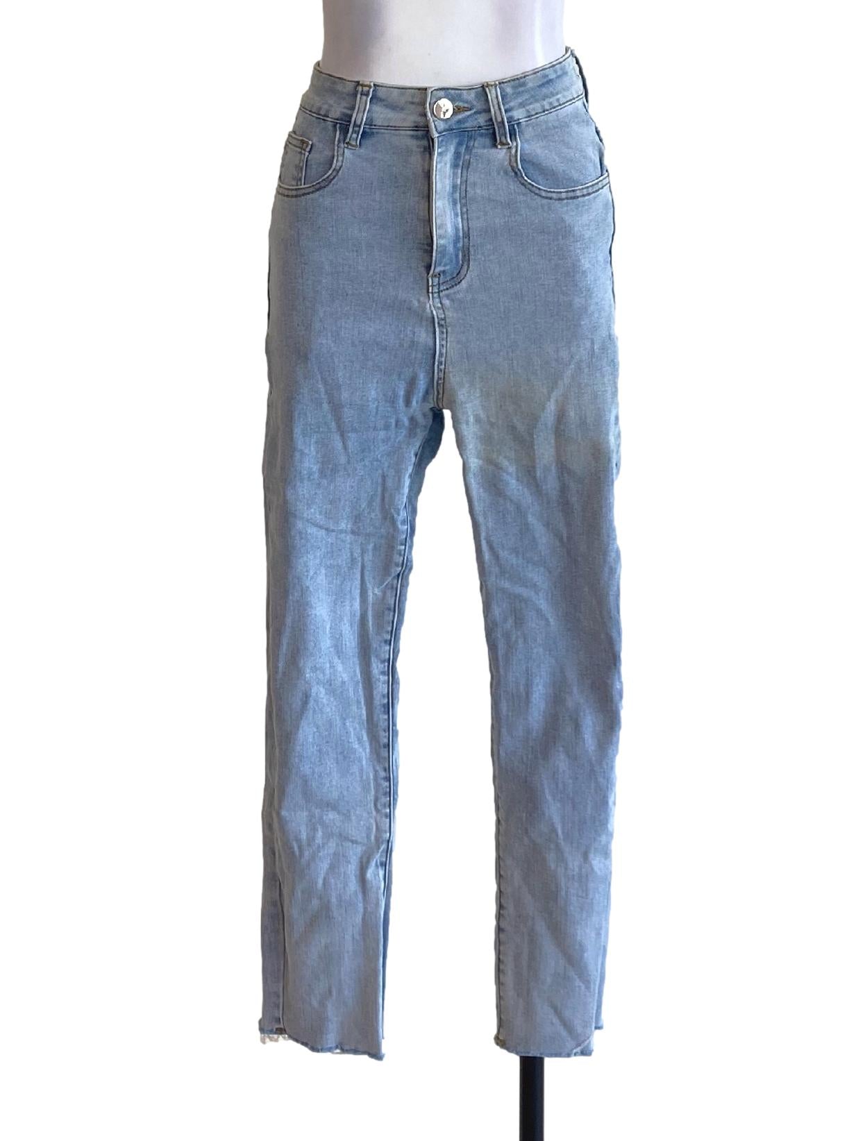 Light Denim Blue Buttoned Skinny Jeans