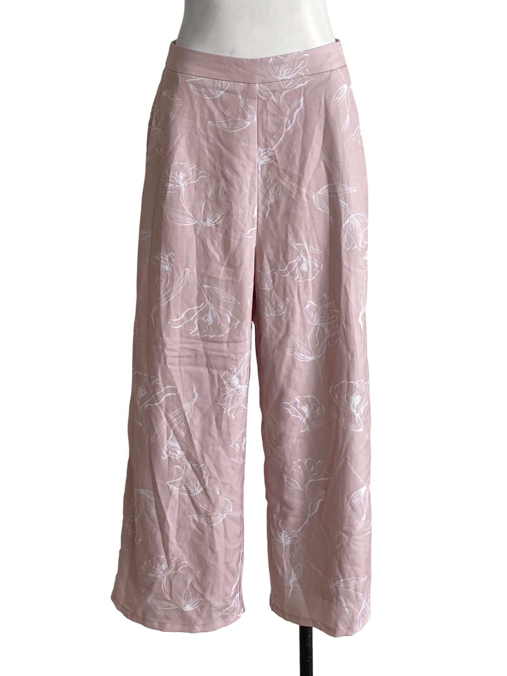 Salmon Pink And White Floral Pattern Pants TCL
