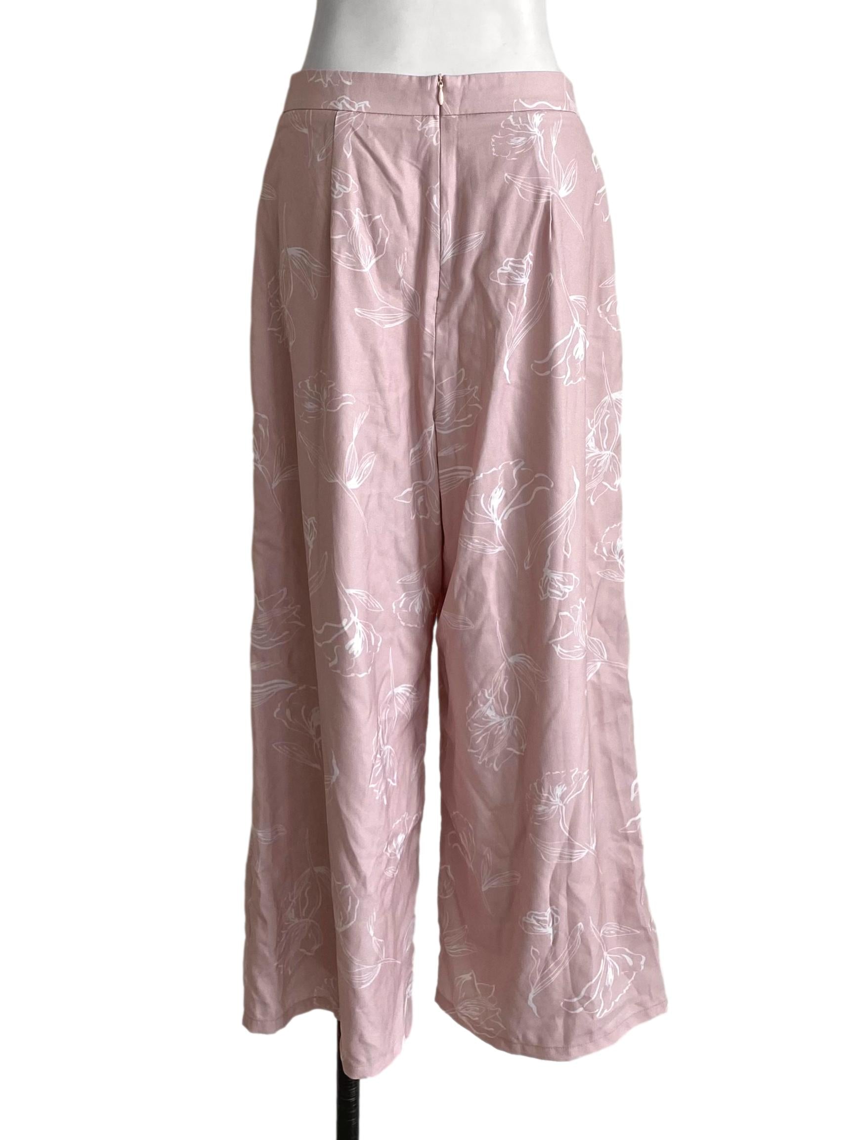 Salmon Pink And White Floral Pattern Pants TCL