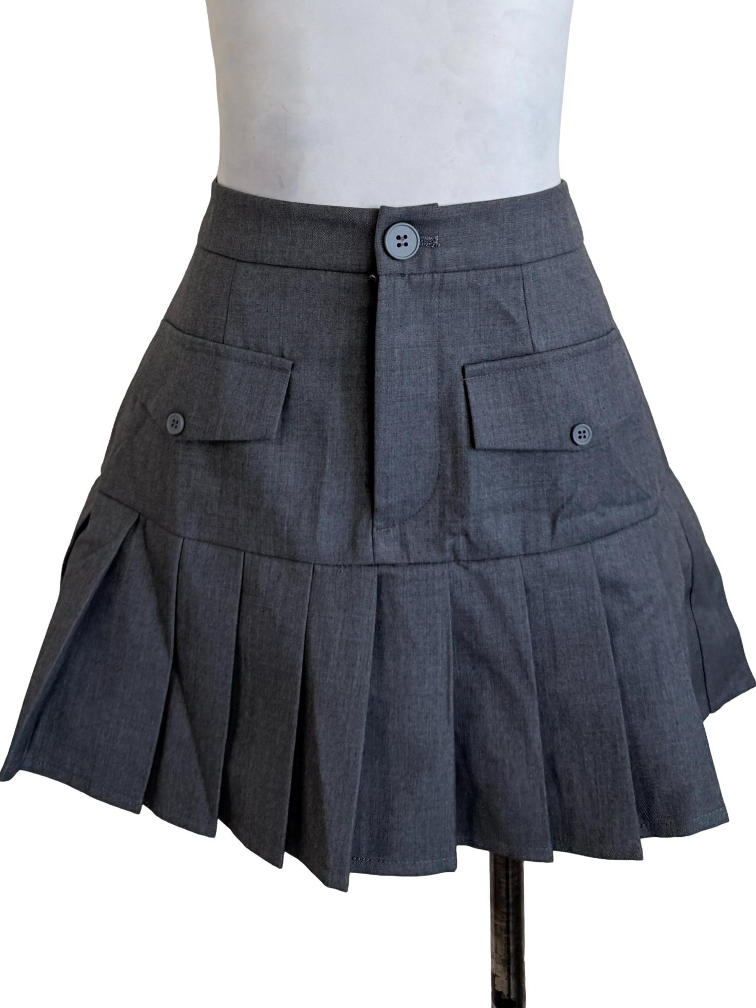 Smoke Grey Pleated Skirt