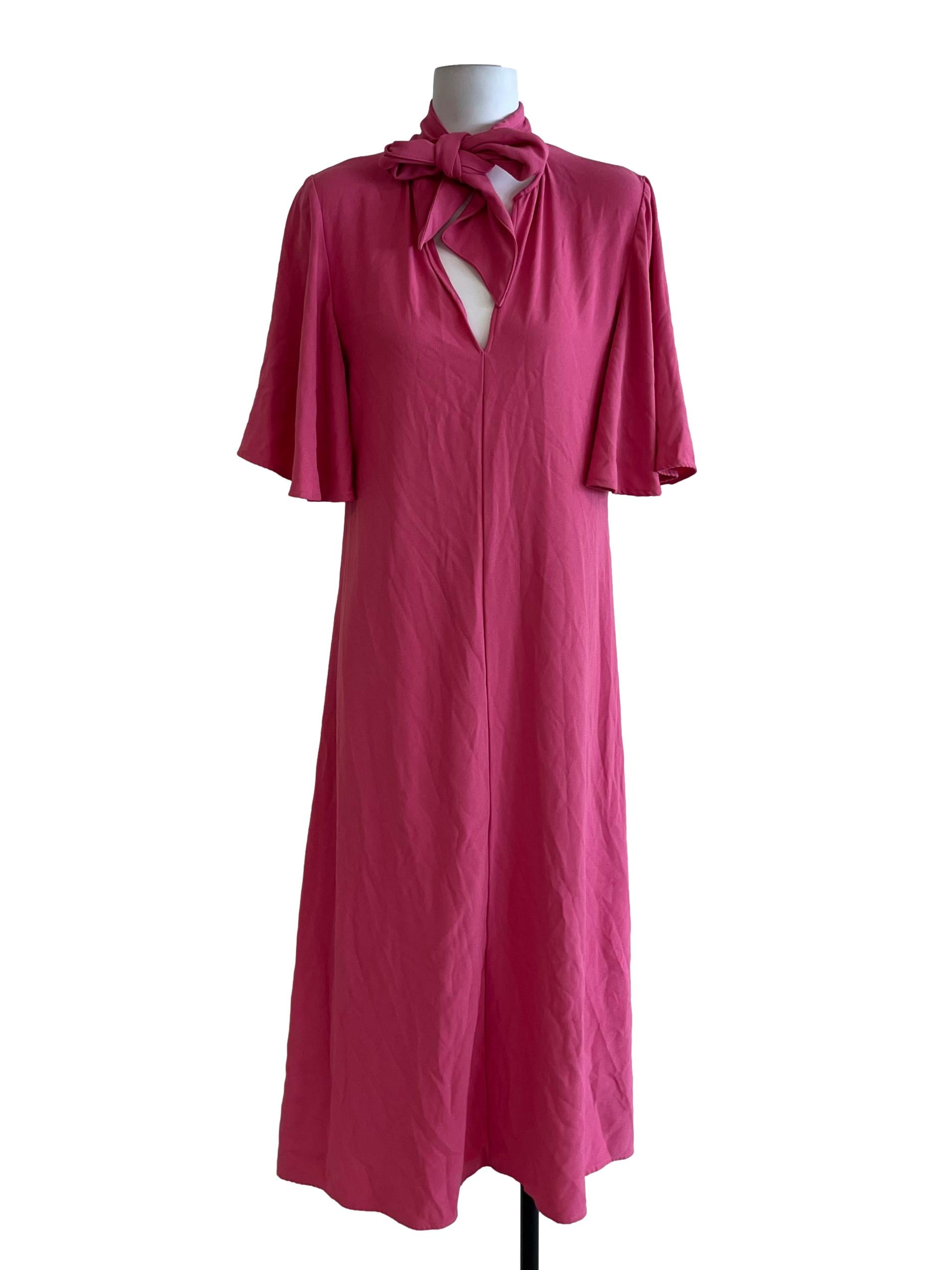Punch Pink V-Neckline Empire Dress