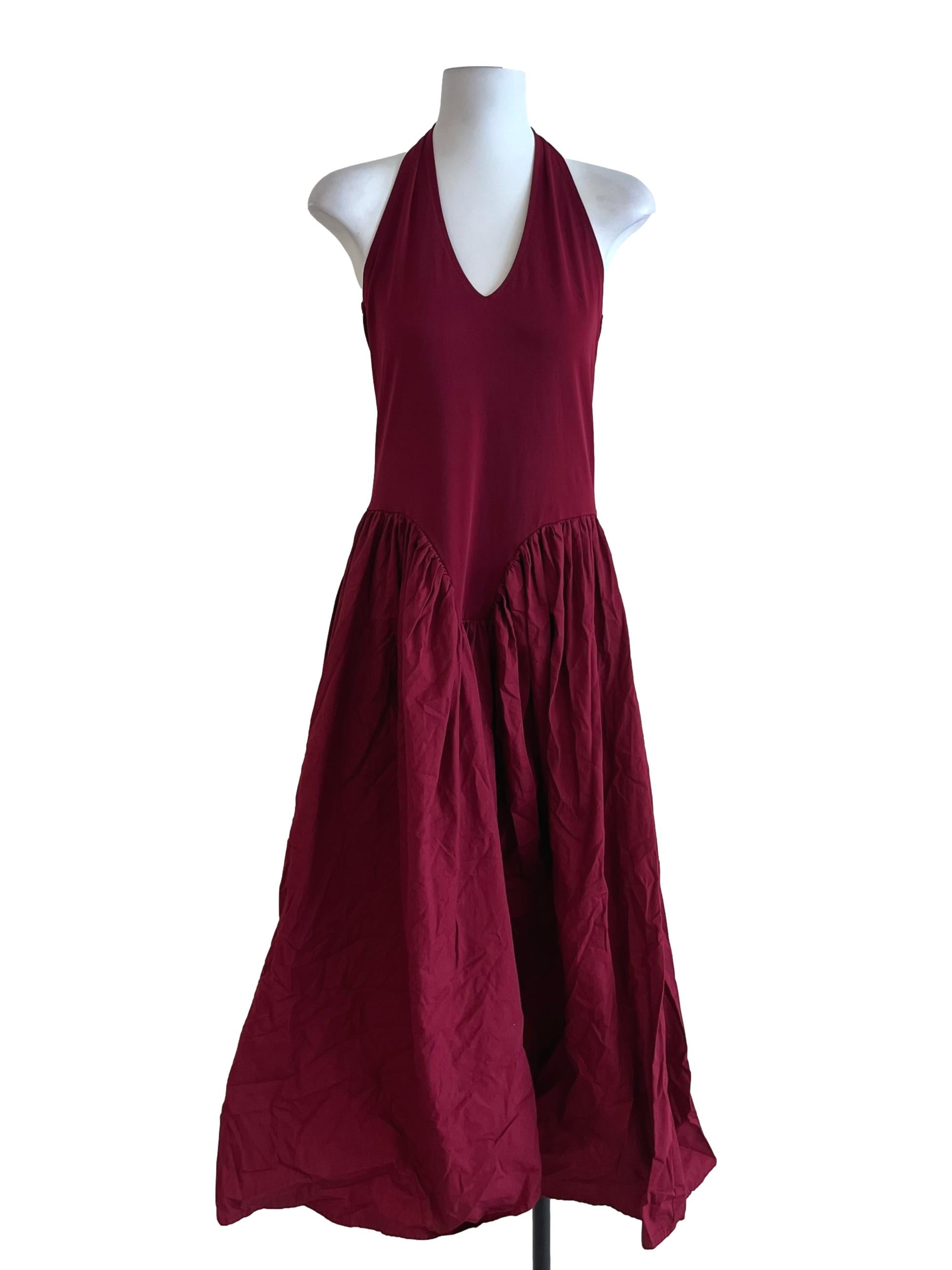 Wine Red Halter Neckline A-Line Dress