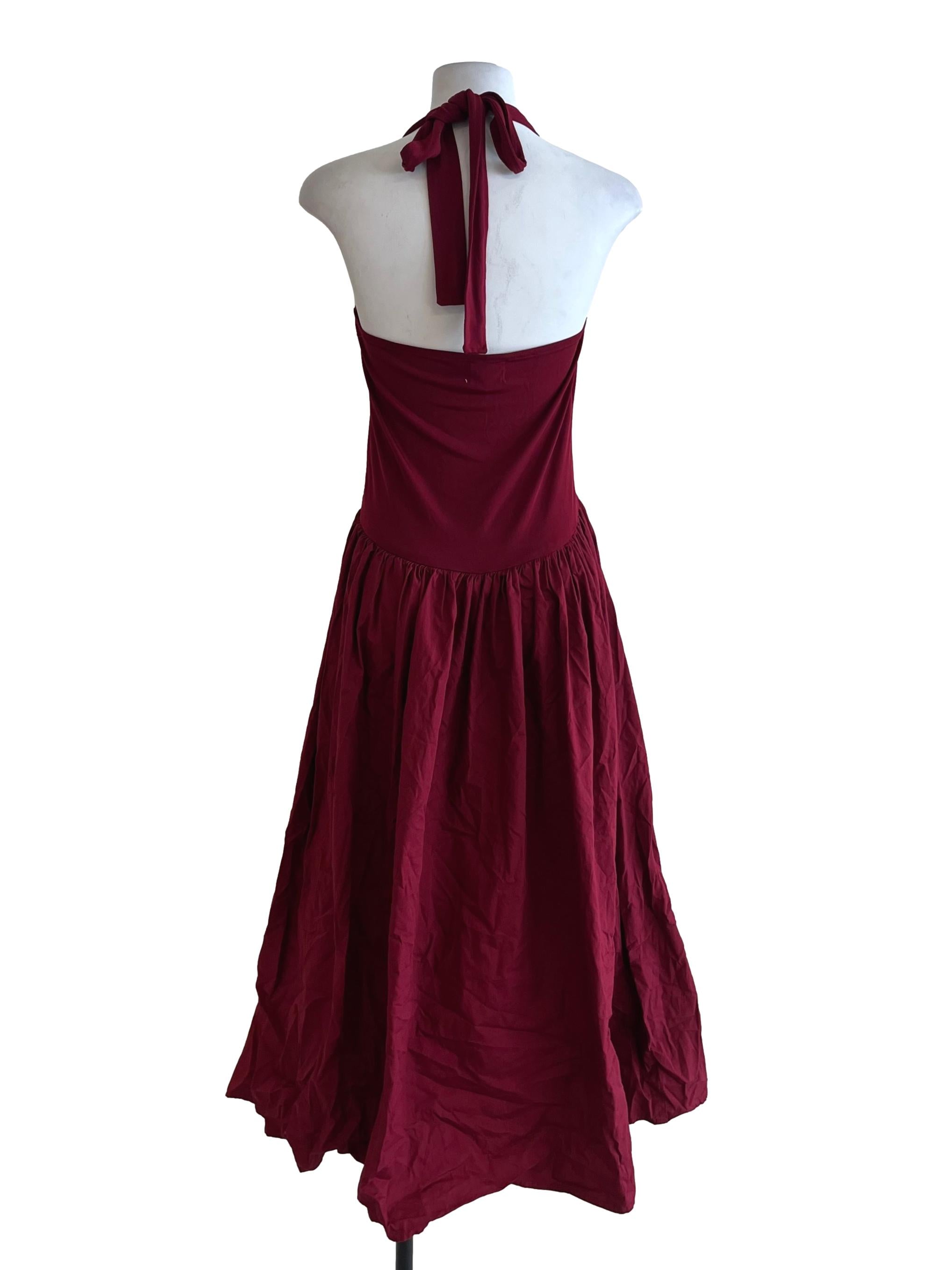 Wine Red Halter Neckline A-Line Dress