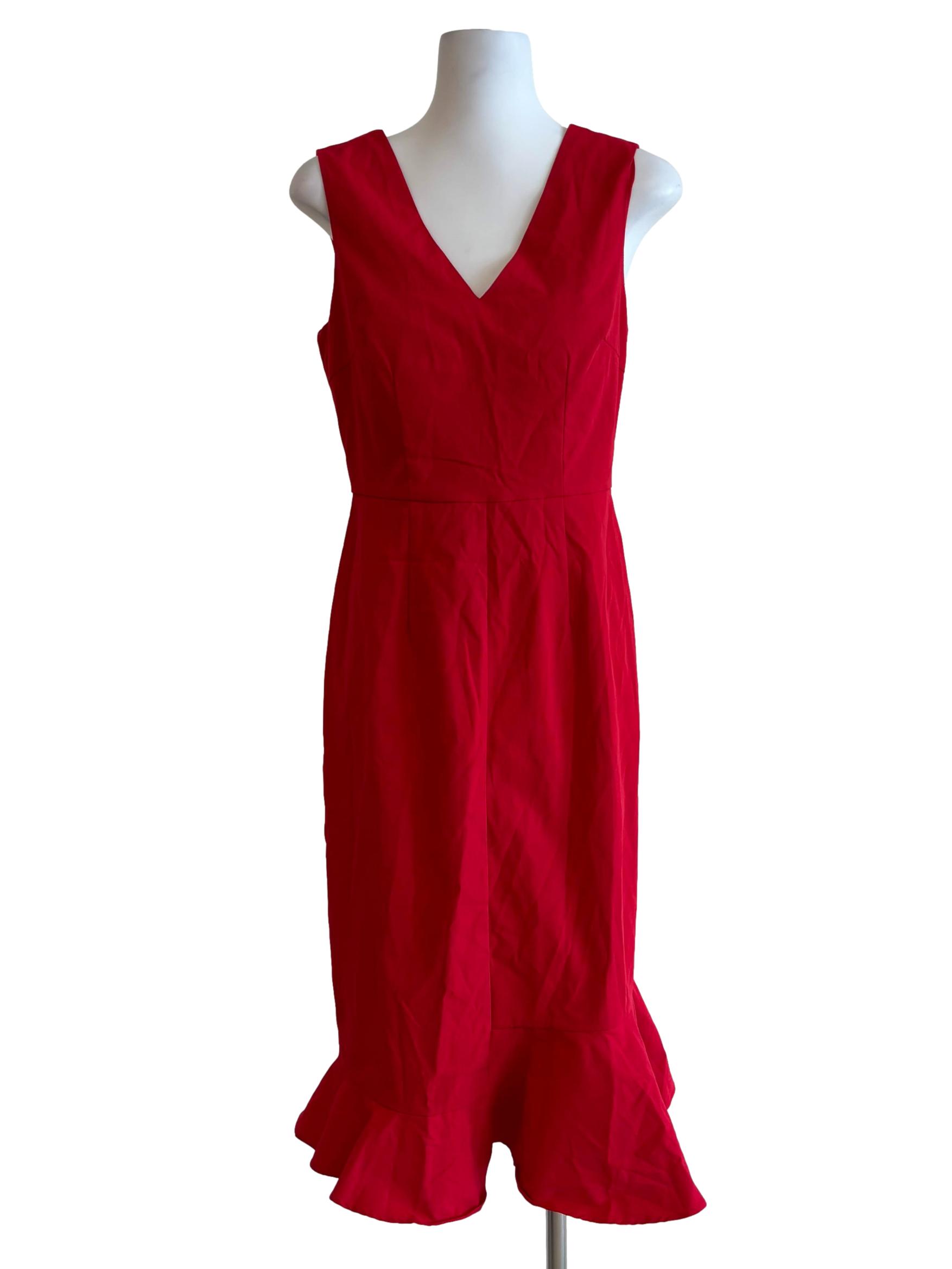 Fire Red V-Neck Sleeveless Pencil Dress